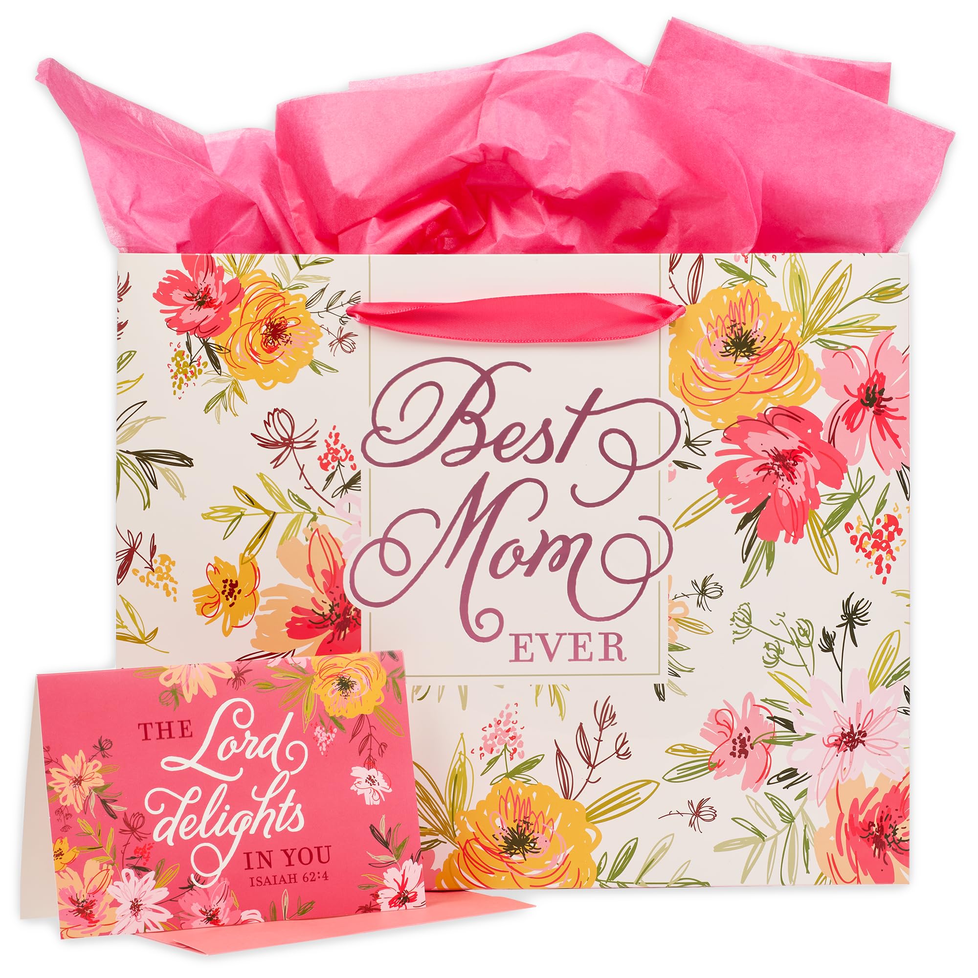 Christian Art Gifts Three Piece Landscape Gift Bag Wcard  Tissue Paper Set For Mothers - Best Mom Ever  The Lord Delights In You