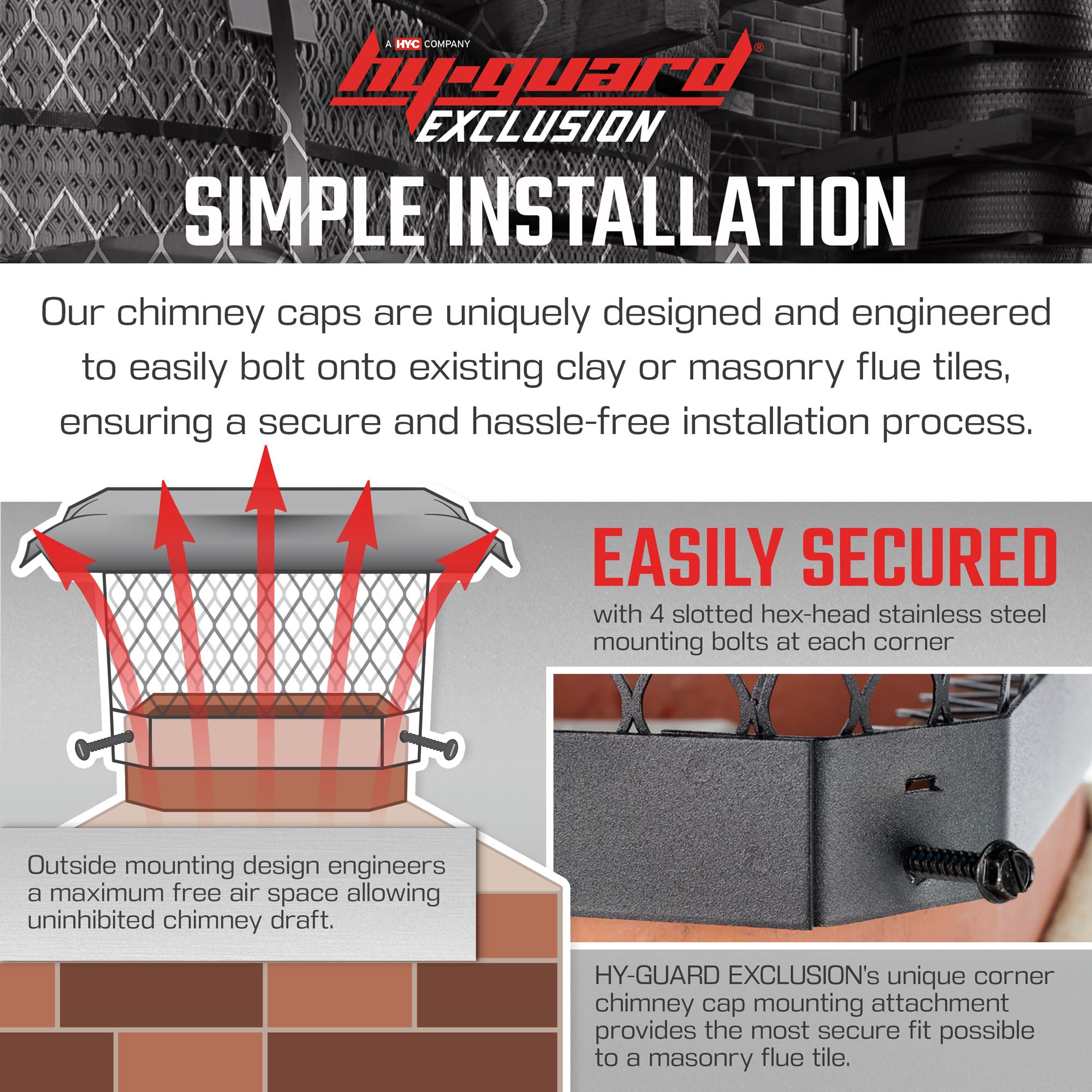 Hy-Guard Galvanized Steel Chimney Cover - Black, Single Bolt-On Chimney Flue Cover With Hood Plate, Fits On Existing Flue Tiles