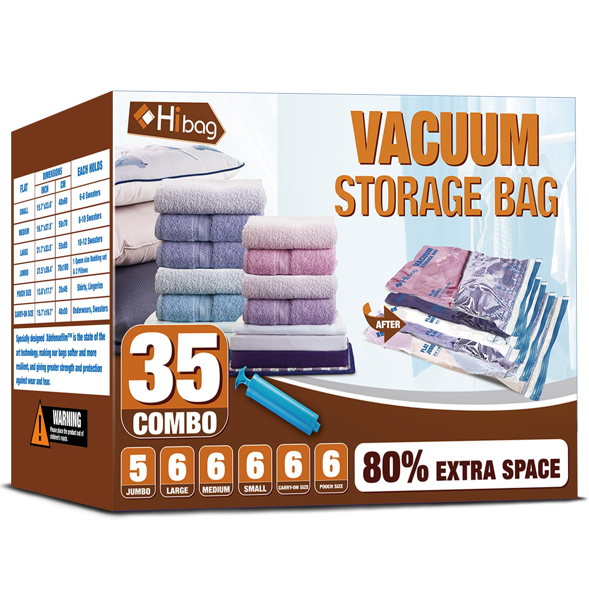Vacuum Storage Bags, Space Saver Vacuum Seal Storage Bags 35-Pack Sealer Bags for Clothes, Clothing, Bedding, Comforter, Blanket