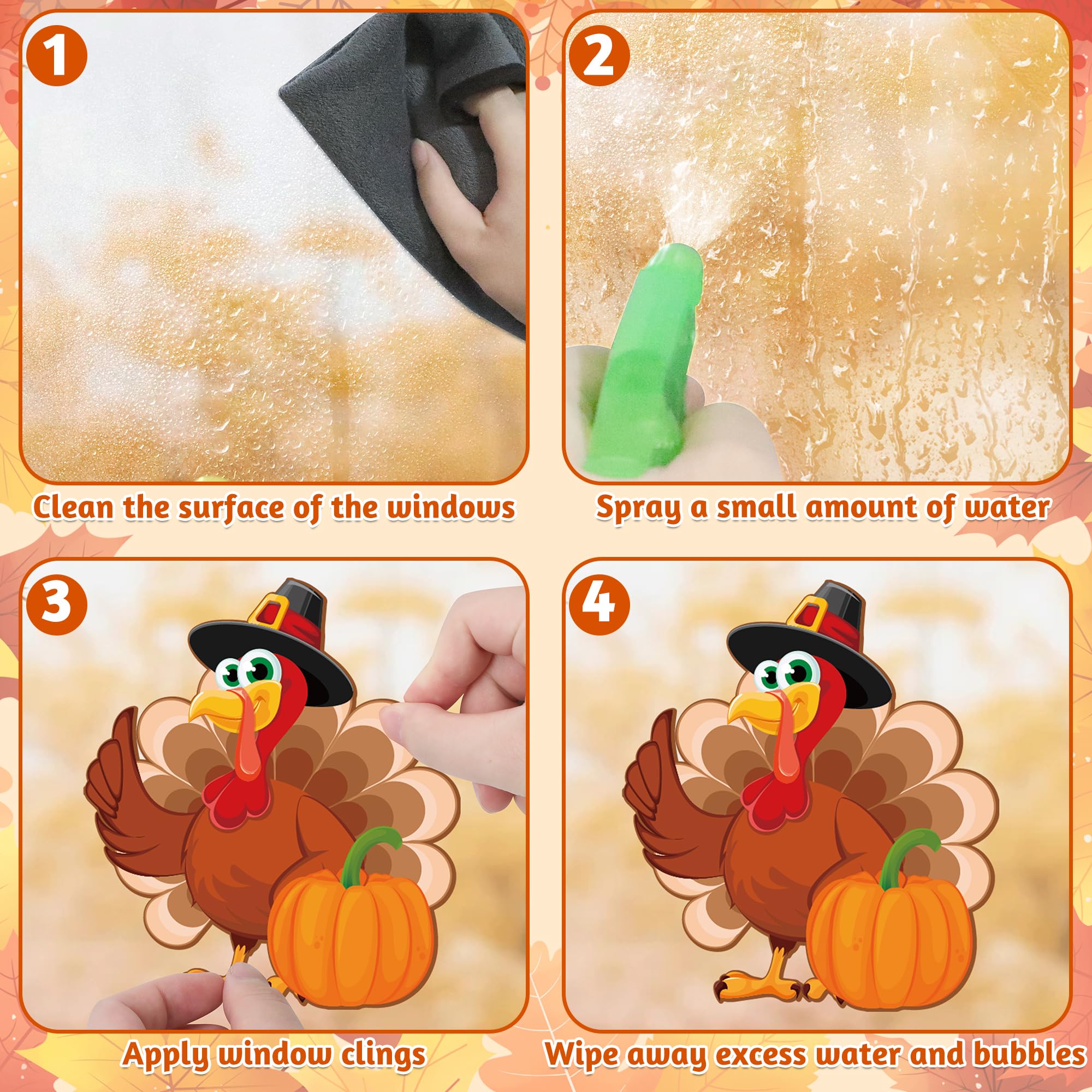 9 Sheets Thanksgiving Window Clings, 115PCS Thanksgiving Decorations Window Stickers, Turkey Decal Stickers with Cute Cones Nuts