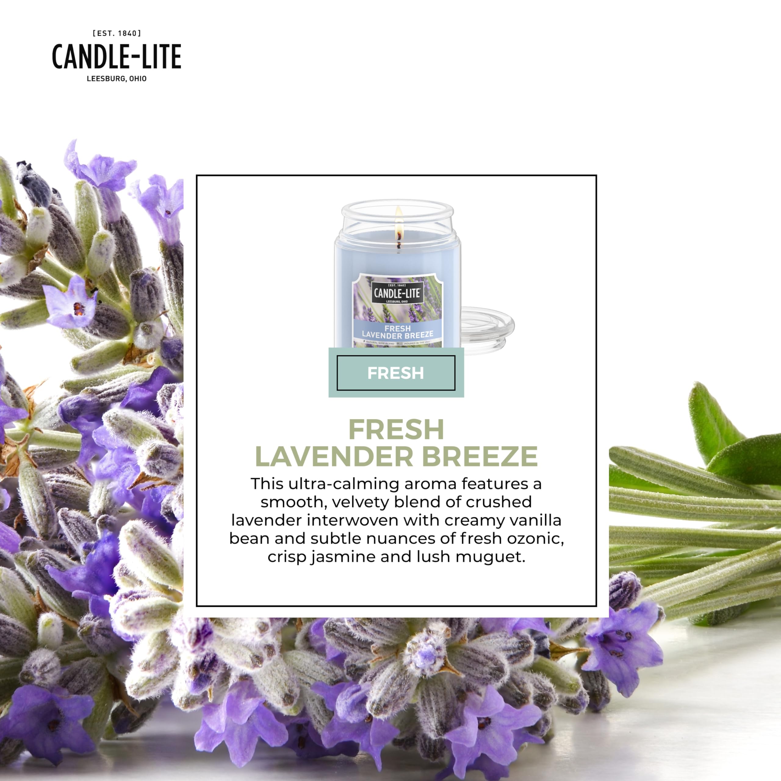 Candle-lite Scented Candles, Fresh Lavender Breeze Fragrance, One 18 oz. Single-Wick Aromatherapy Candle with 110 Hours of Burn