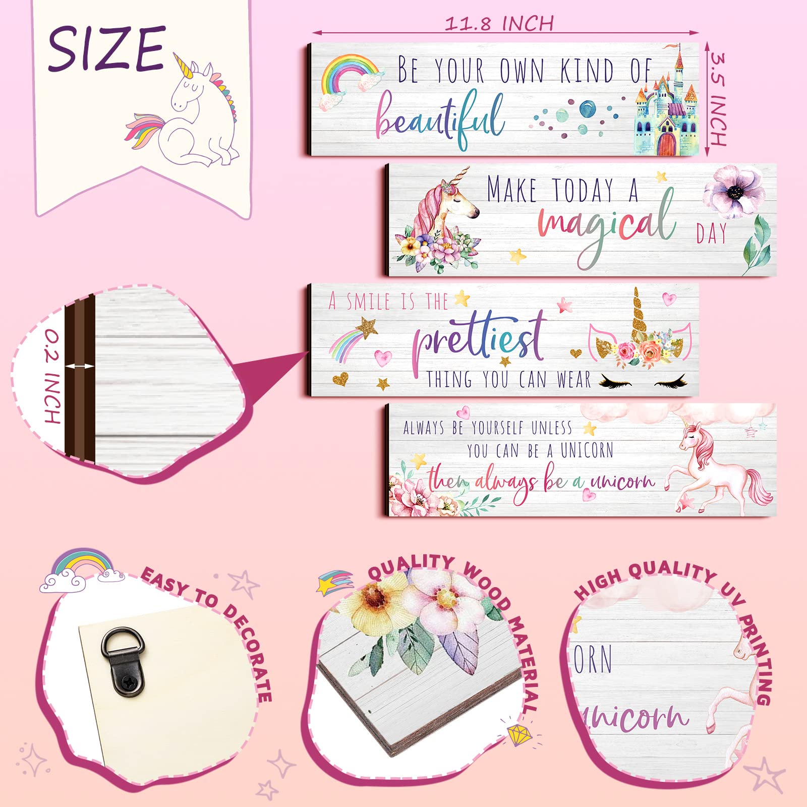 Unicorn Rainbow Girls Room Wall Decor Unicorn Rainbow Motivational Wall Art Inspirational Wall Art Room Decor Unicorn Bedroom Decor for Girls Kids Bedroom Nursery Decorations (Adorable Style)