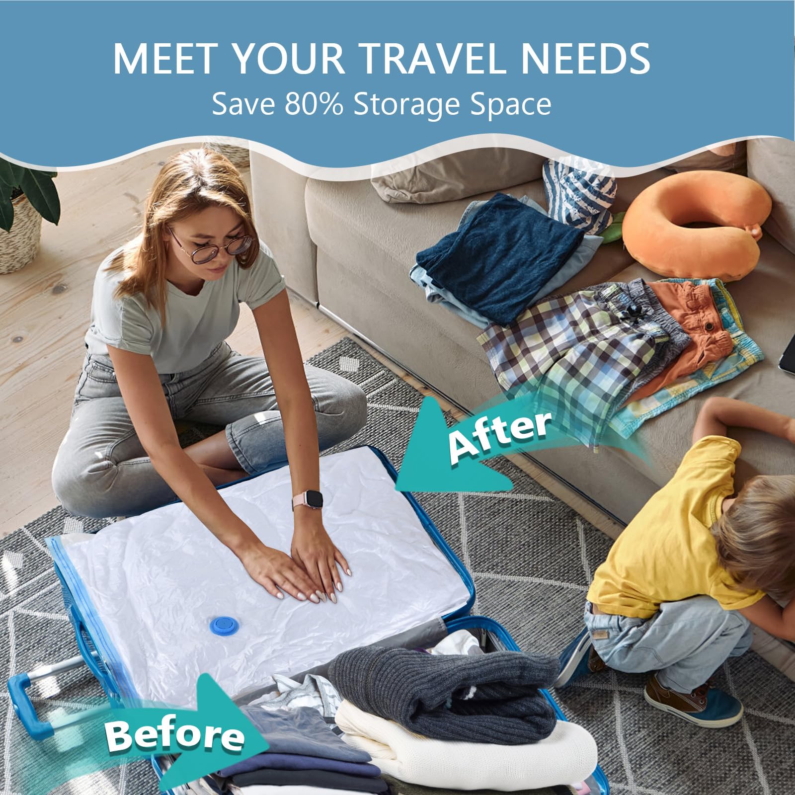 Vacuum Storage Bags with Electric Pump, Travel Vacuum Bags,Space Saver Vacuum Storage Bags,Vacuum Seal Bags for Clothes, Bedding