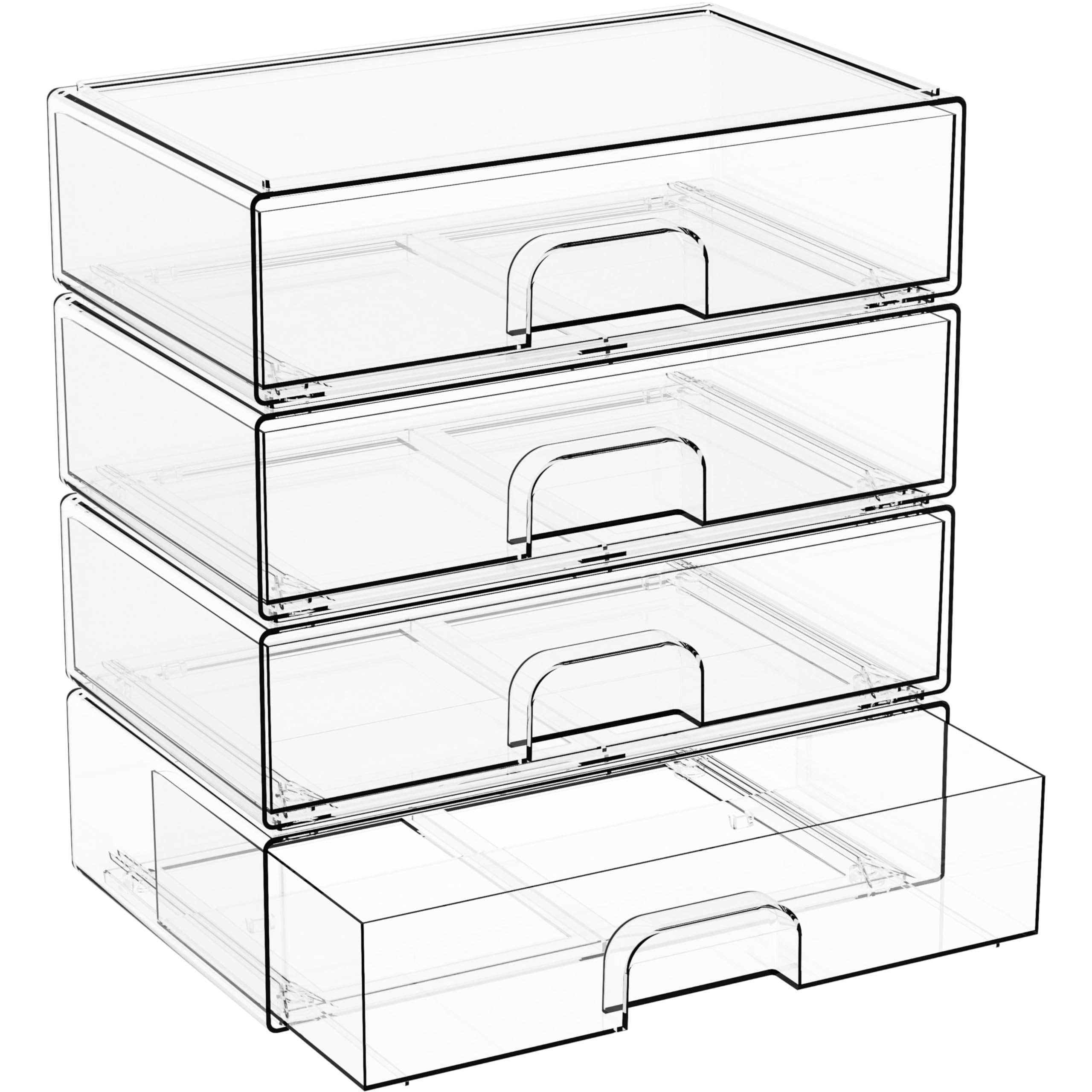 Yieach 12.2''W Clear Stackable Storage Drawers,4 Pack Acrylic Drawers,Bathroom Organizer Bin And Plastic Makeup Organizer,Clear 
