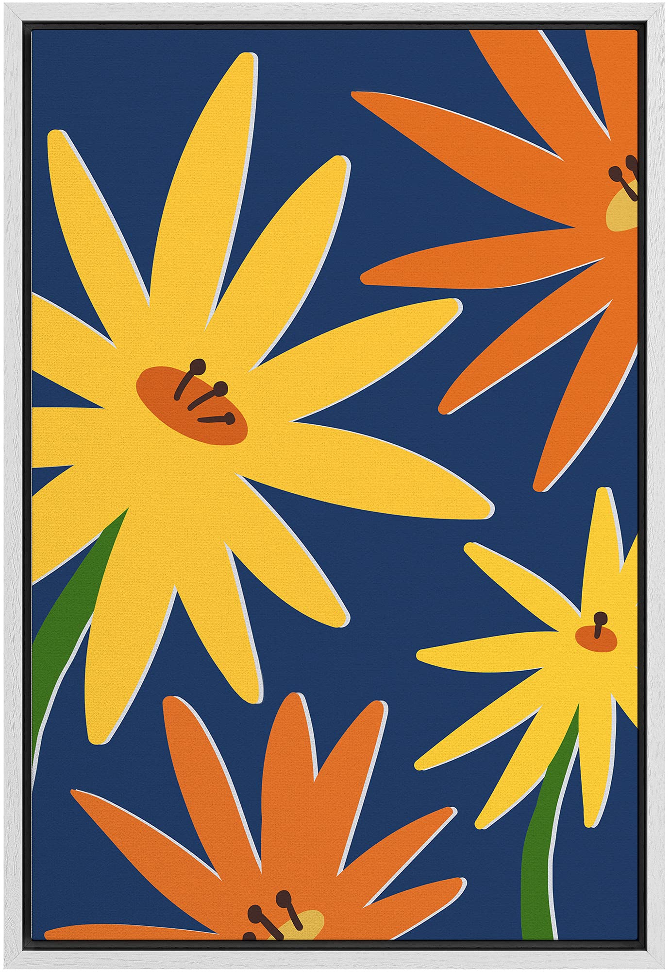 Signford Framed Canvas Print Wall Art Yellow & Orange Flower Print Nature Wilderness Illustrations Modern Art Contemporary Color