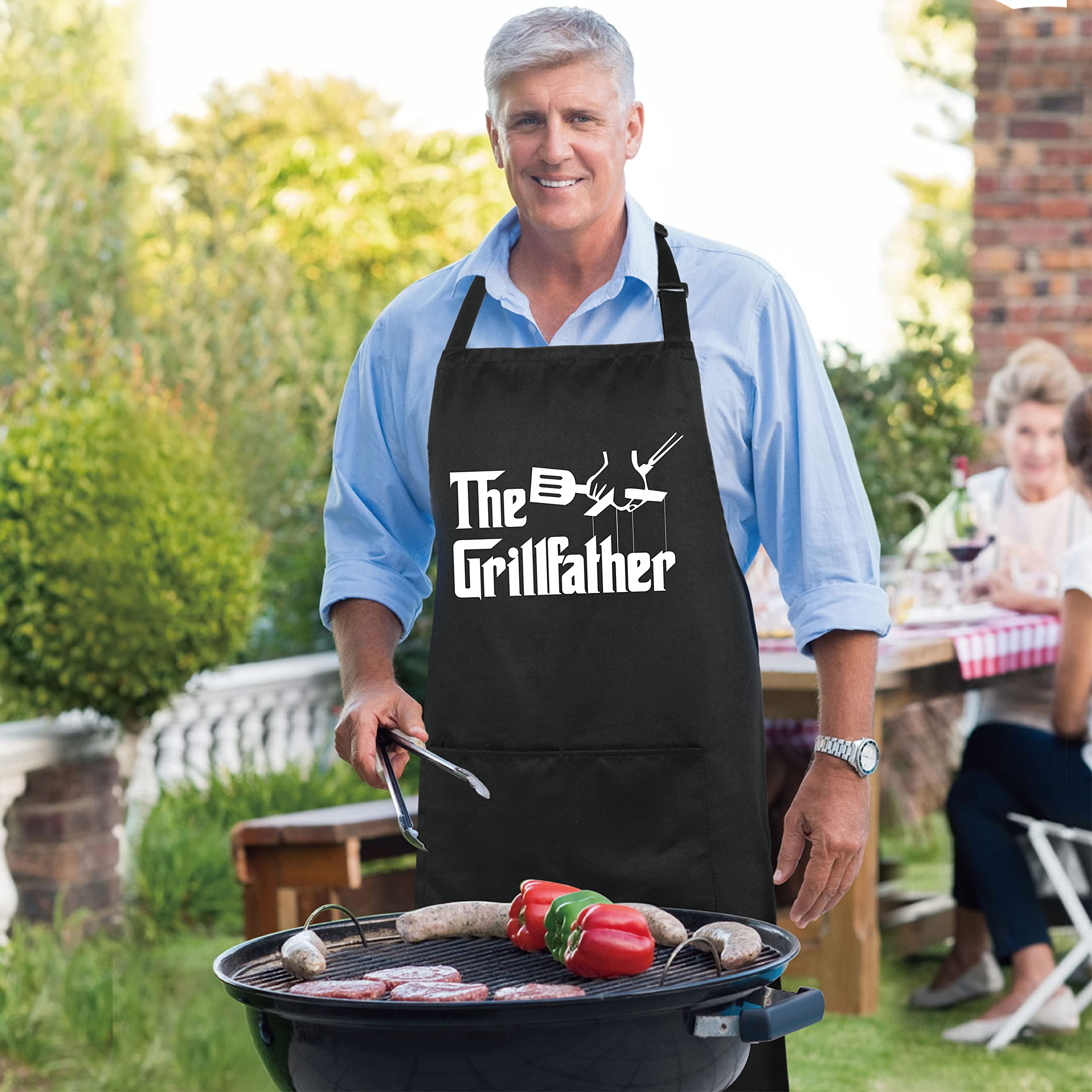 Xornis 100% Cotton Funny Aprons The Grillfather With 2 Pockets Bbq Grilling Adjustable Bib Aprons Gifts For Men Dad Friends Fath