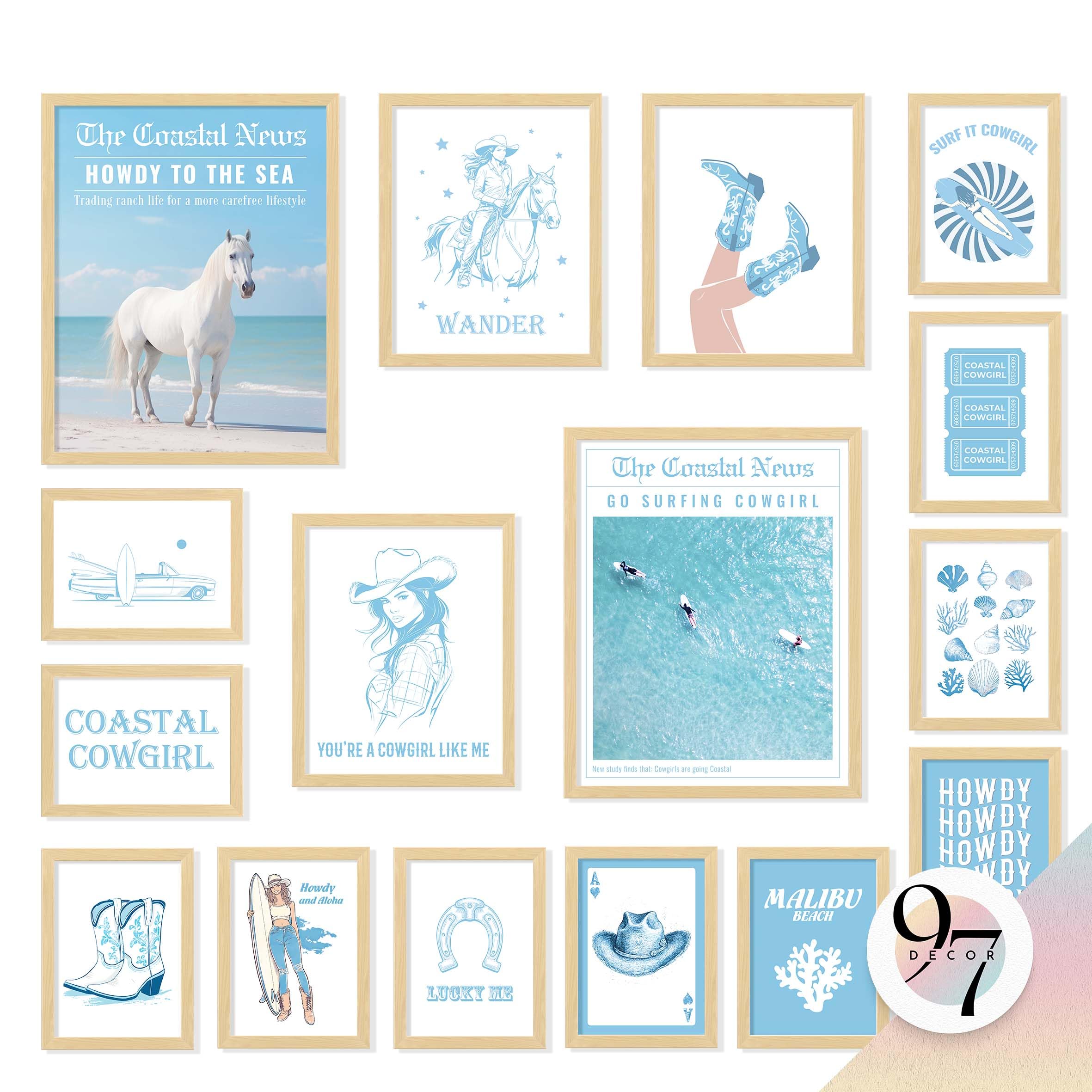 97 Decor Large 11X14 Coastal Cowgirl Decor Aesthetic - Blue Coastal Cowgirl Wall Art, Preppy Coastal Granddaughter Prints For Wa