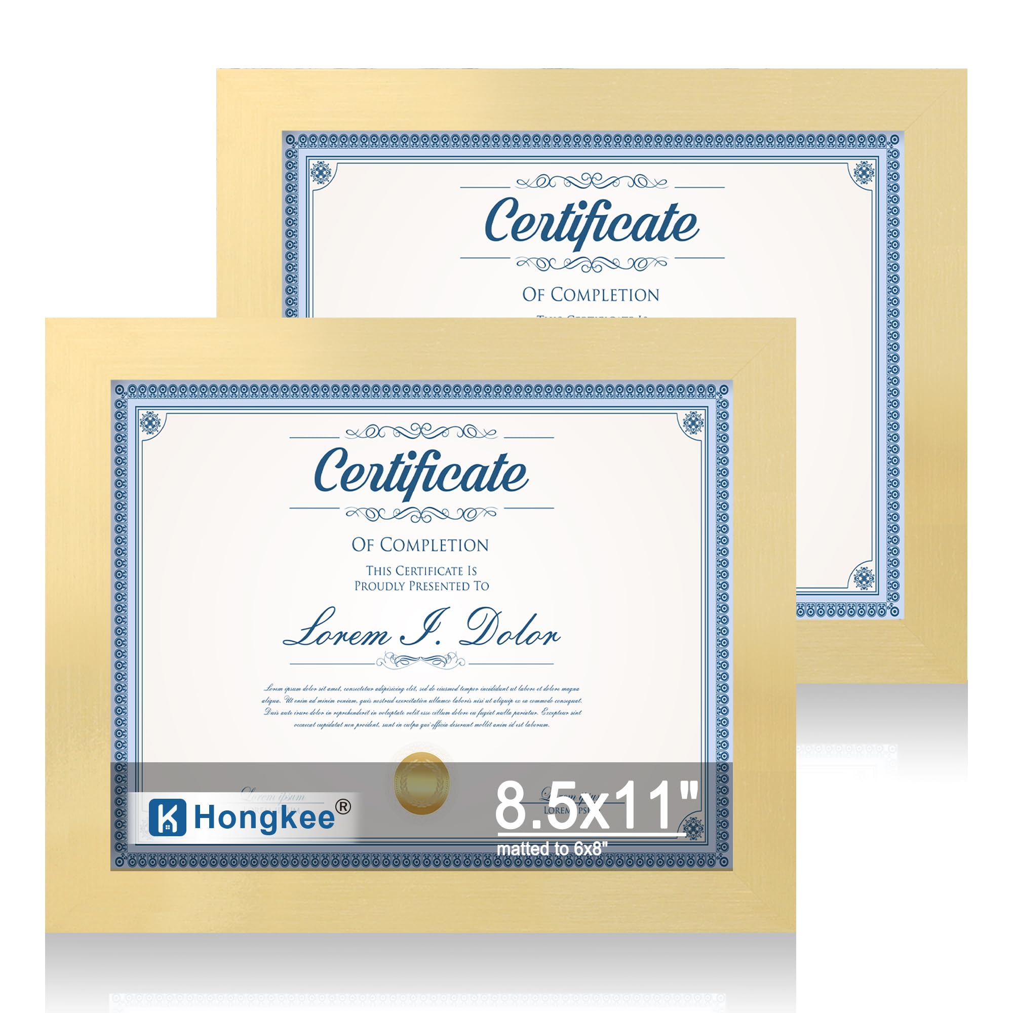 Hongkee 8.5 by 11 Diploma Picture Frame Set of 2, Made of Real Glass and Gold Certificate Frame, for Wall or Tabletop - Display 