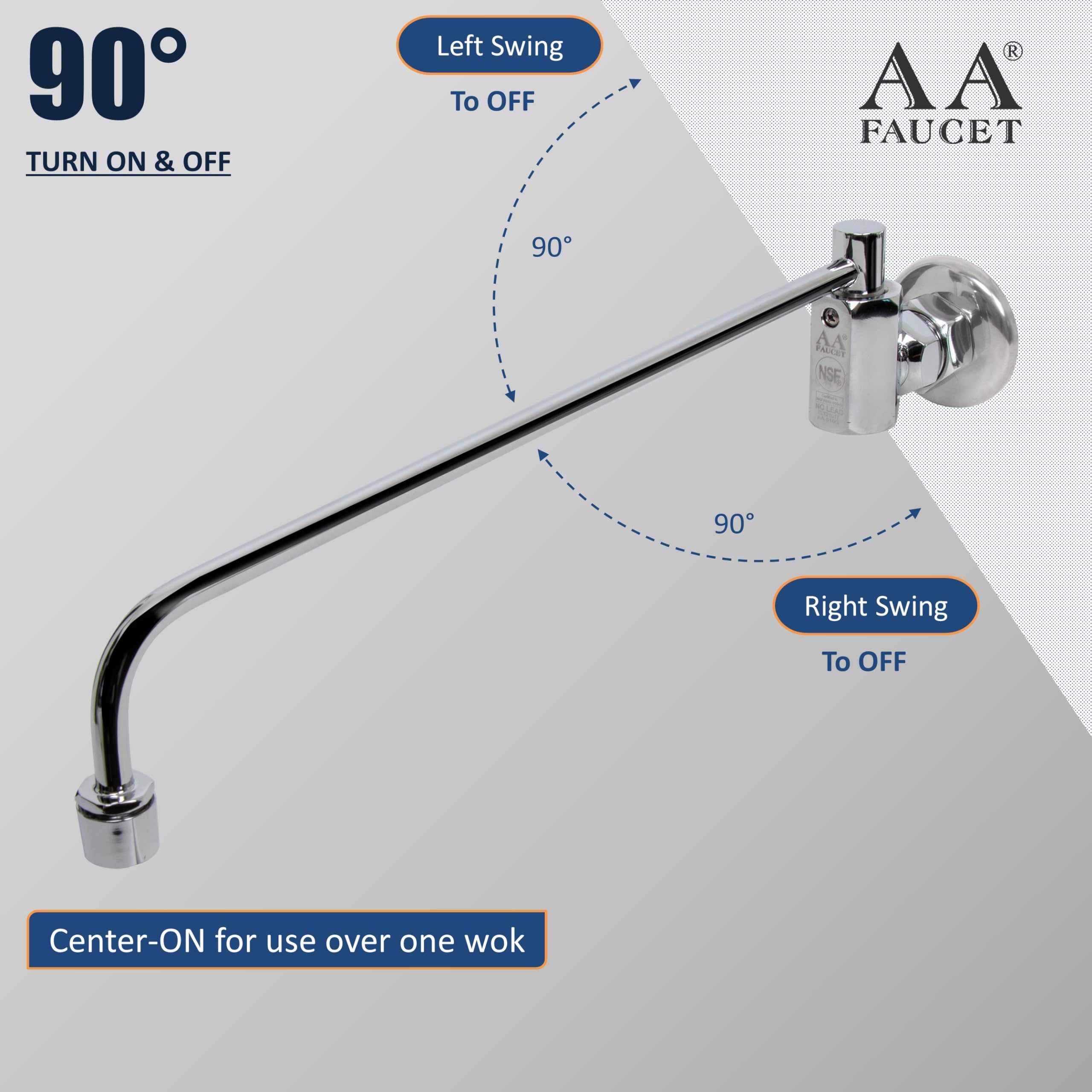 Aa Faucet Wok Range Center-On Automatic Faucet With 14'' Spout & 3/8'' Male Inlet For Restaurant Kitchen Aa-510G (3/8'' Inlet 14