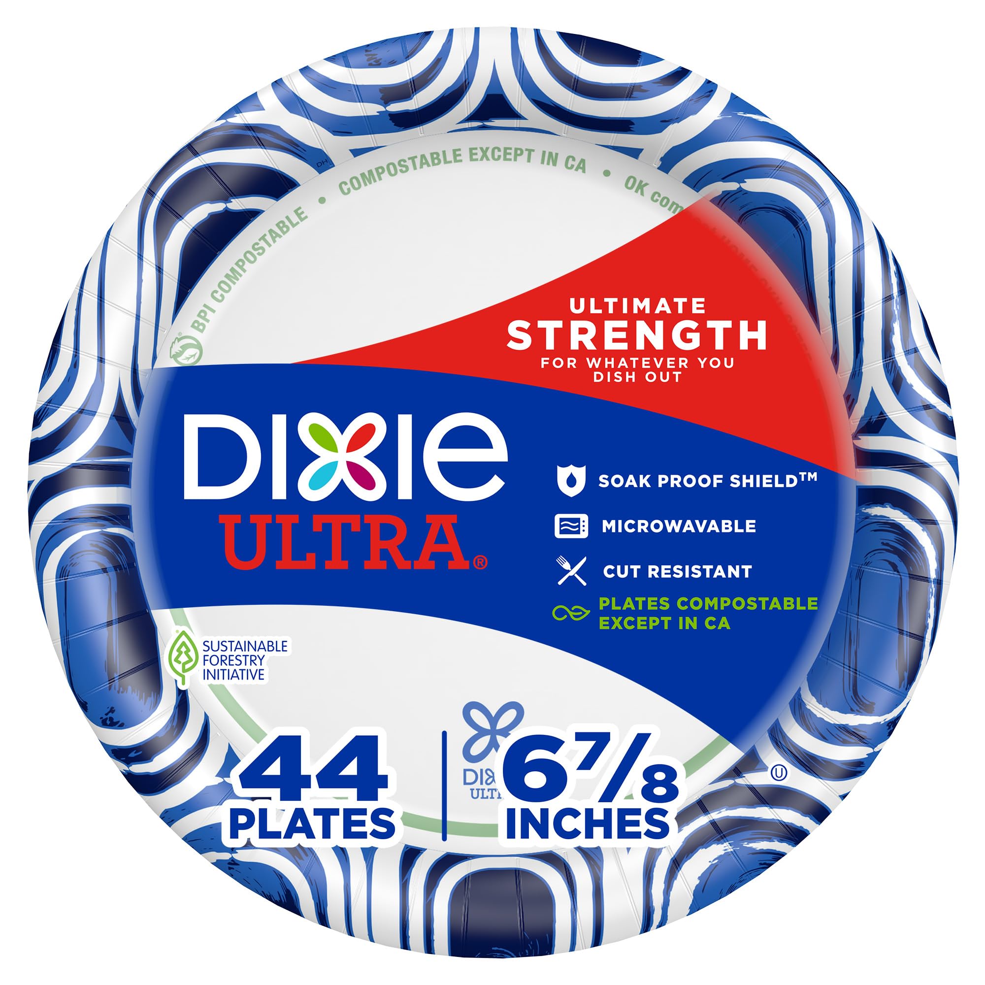 Dixie Ultra, Small Paper Plates, 6 7/8 Inch, 44 Count, 3X Stronger*, Heavy Duty, Microwave-Safe, Soak-Proof, Cut Resistant, Disp