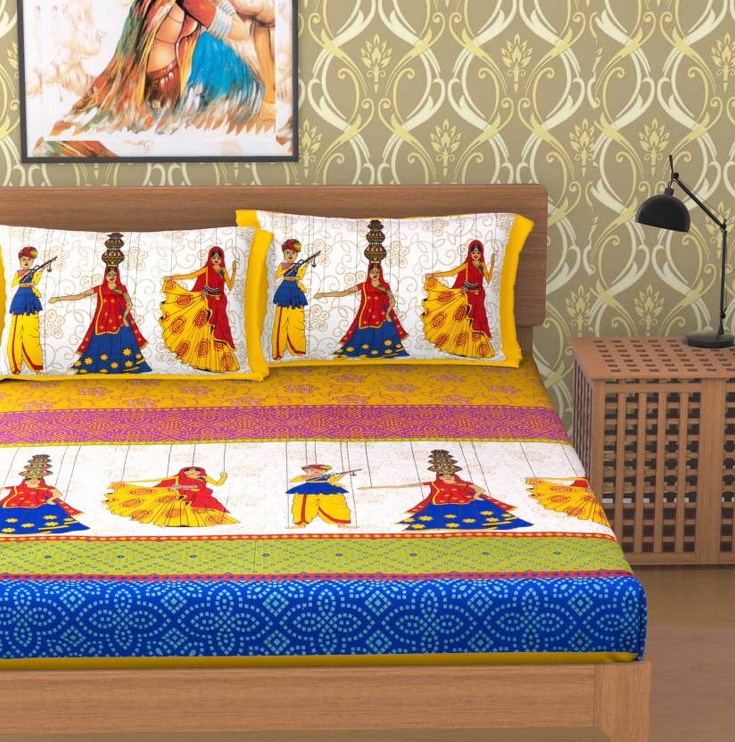 Monik Handicrafts Cotton 144 Tc Bedsheet (Yellow_Standard)