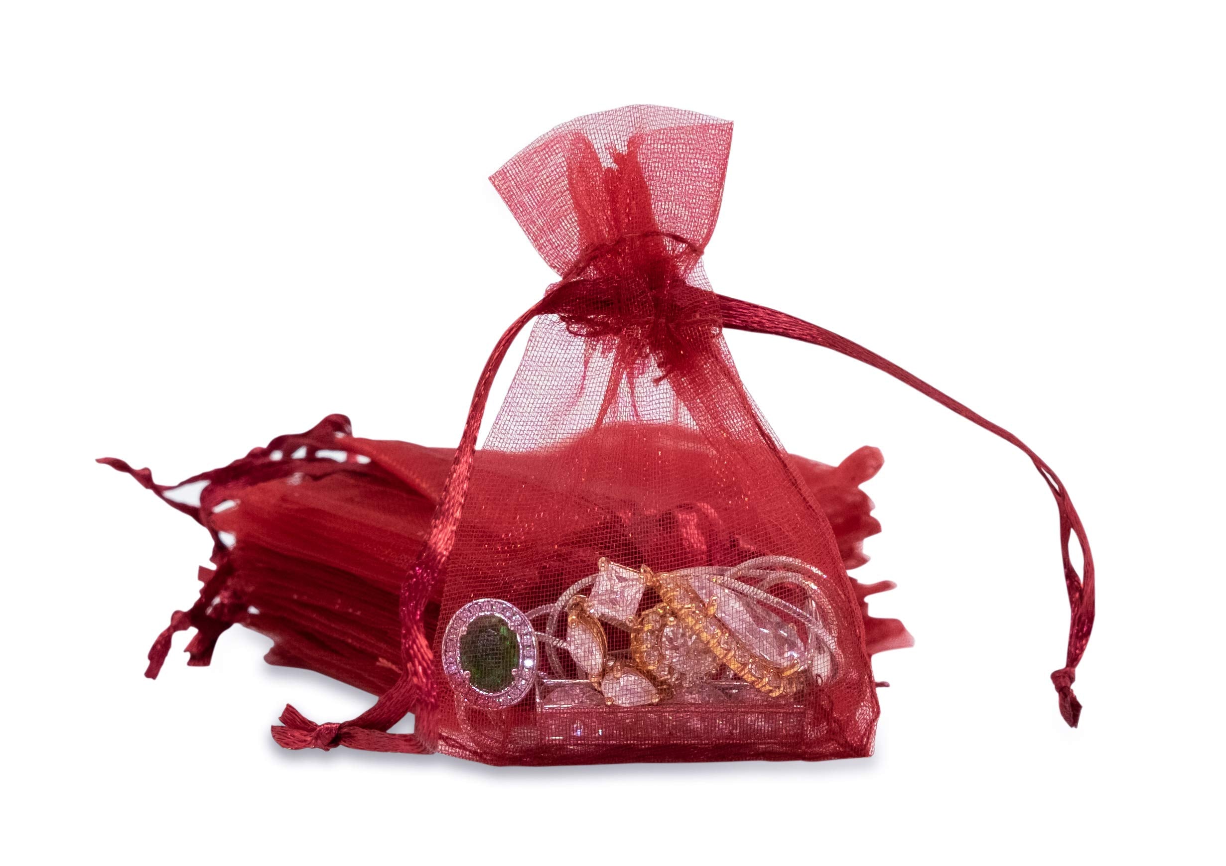 Thedisplayguys 100-Pack Xs 2 X 2 3/4'' Maroon Sheer Organza Gift Bags With Drawstring, Jewelry Candy Treat Wedding Party Favors