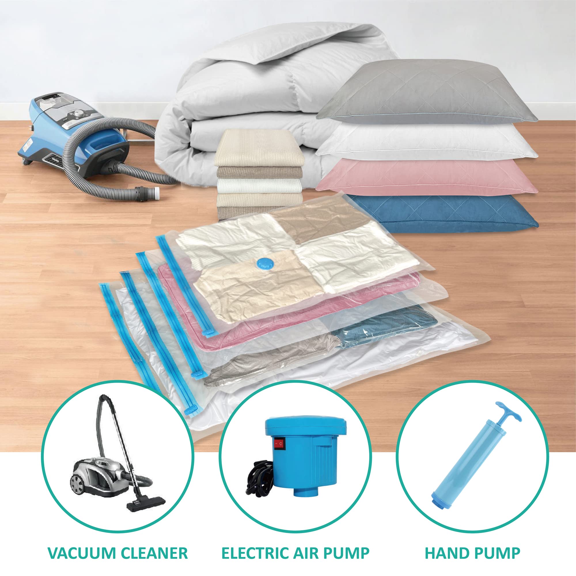 RoomiPro Space Saver Vacuum Storage Bags  8 Jumbo Vacuum Sealer Bags with Pump  Storage Vacuum Sealed Bags for Clothing  Comforters  Blanket Storage  Bedding