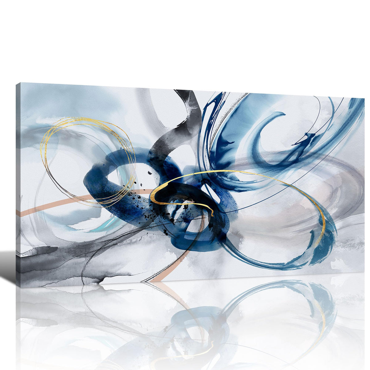 Yiijeah Modern Large Abstract Wall Art - Bright And Bold Line Design - Blue And White Canvas Picture Artwork Wall Art For Living