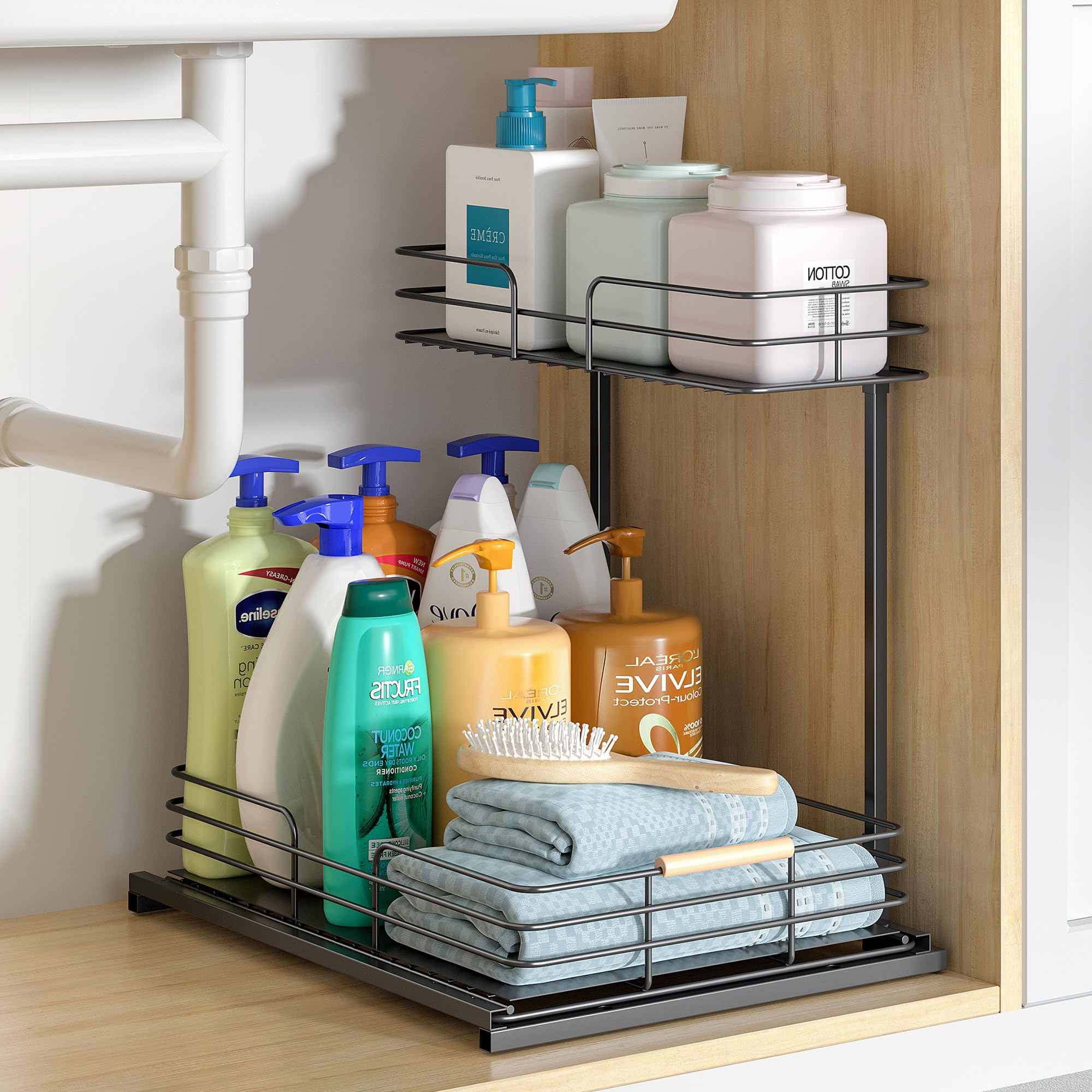 Lamu Under Sink Organizers And Storage, 2 Tier Bathroom Kitchen Cabinet Organizers And Storage, Pull Out Under Sink Storage Kitc