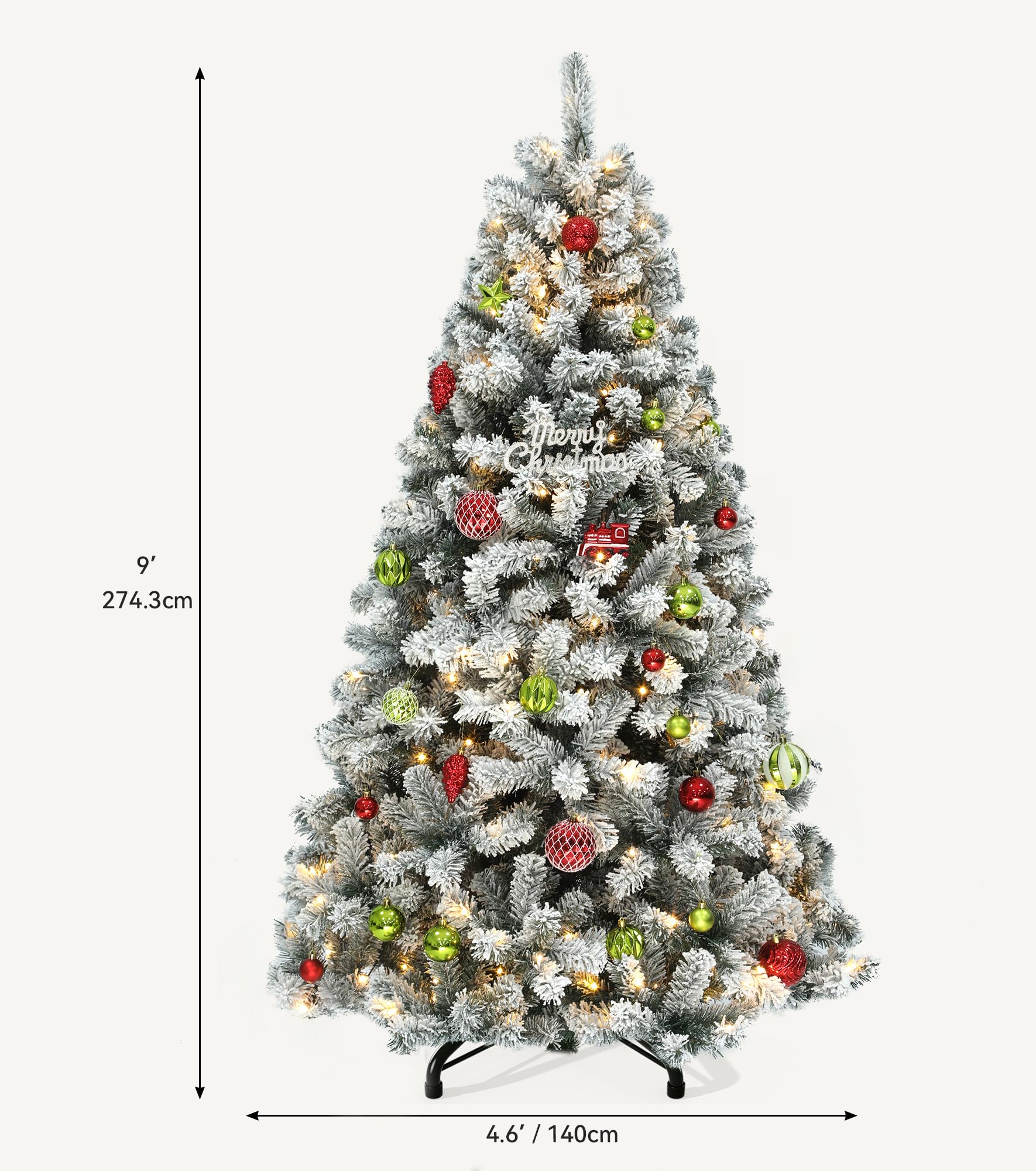 DWVO 9 ft Prelit Snow-Flocked Artificial Pine Christmas Tree, Full Xmas Tree with 900 Lights, 11 Lighting Modes, 2094 Tips, Fold