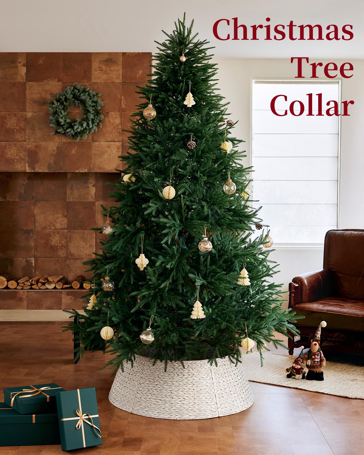42in Extra Large Christmas Tree Collar - Woven Hyacinth Tree Collars for Artificial Trees - Rattan Rustic Farmhouse Basket for T