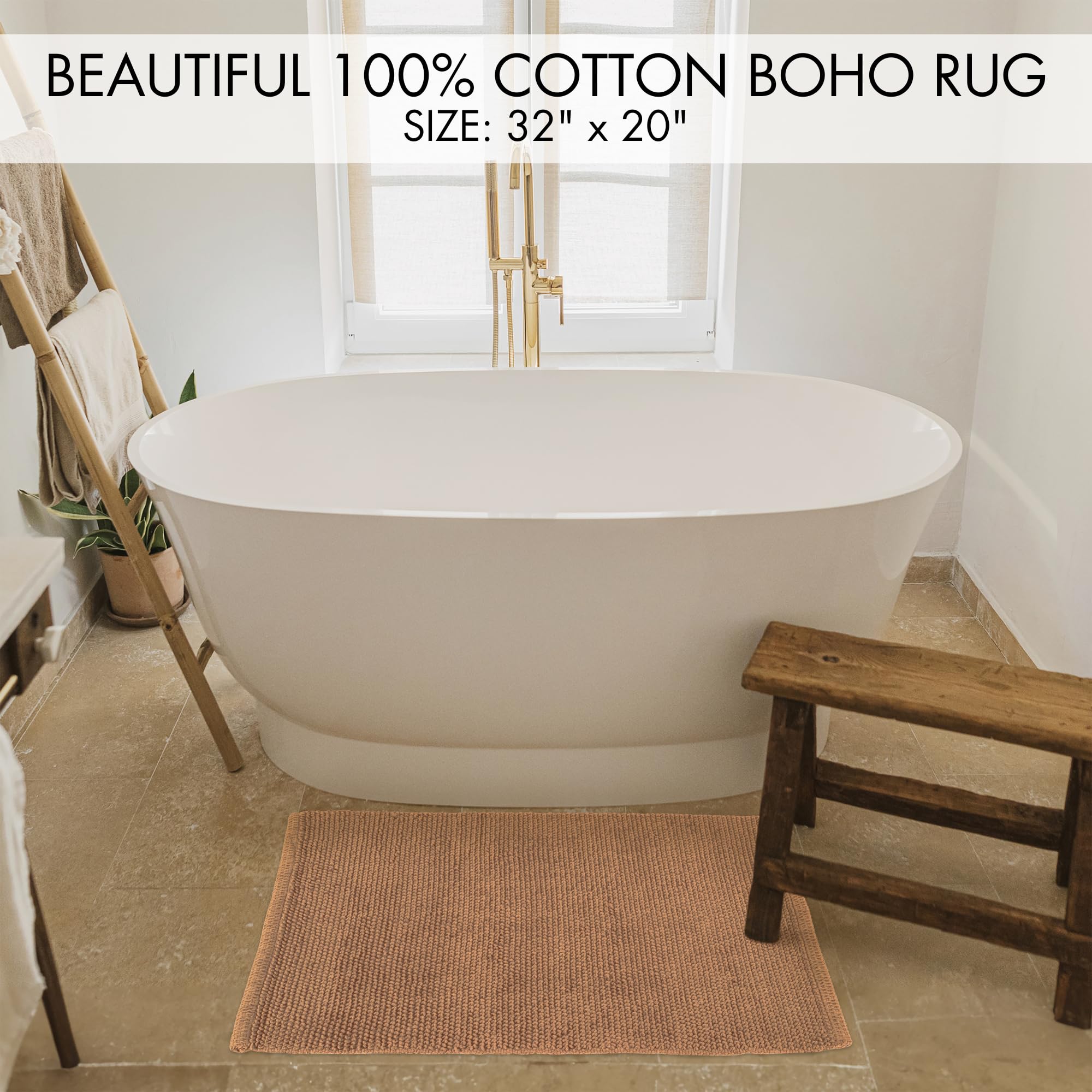 Kibaga Beautiful Boho Rug For Your Bathroom - Soft Textured Bath Mat Made Of 100% Cotton Fits Perfectly Into Your Home - A Cute,