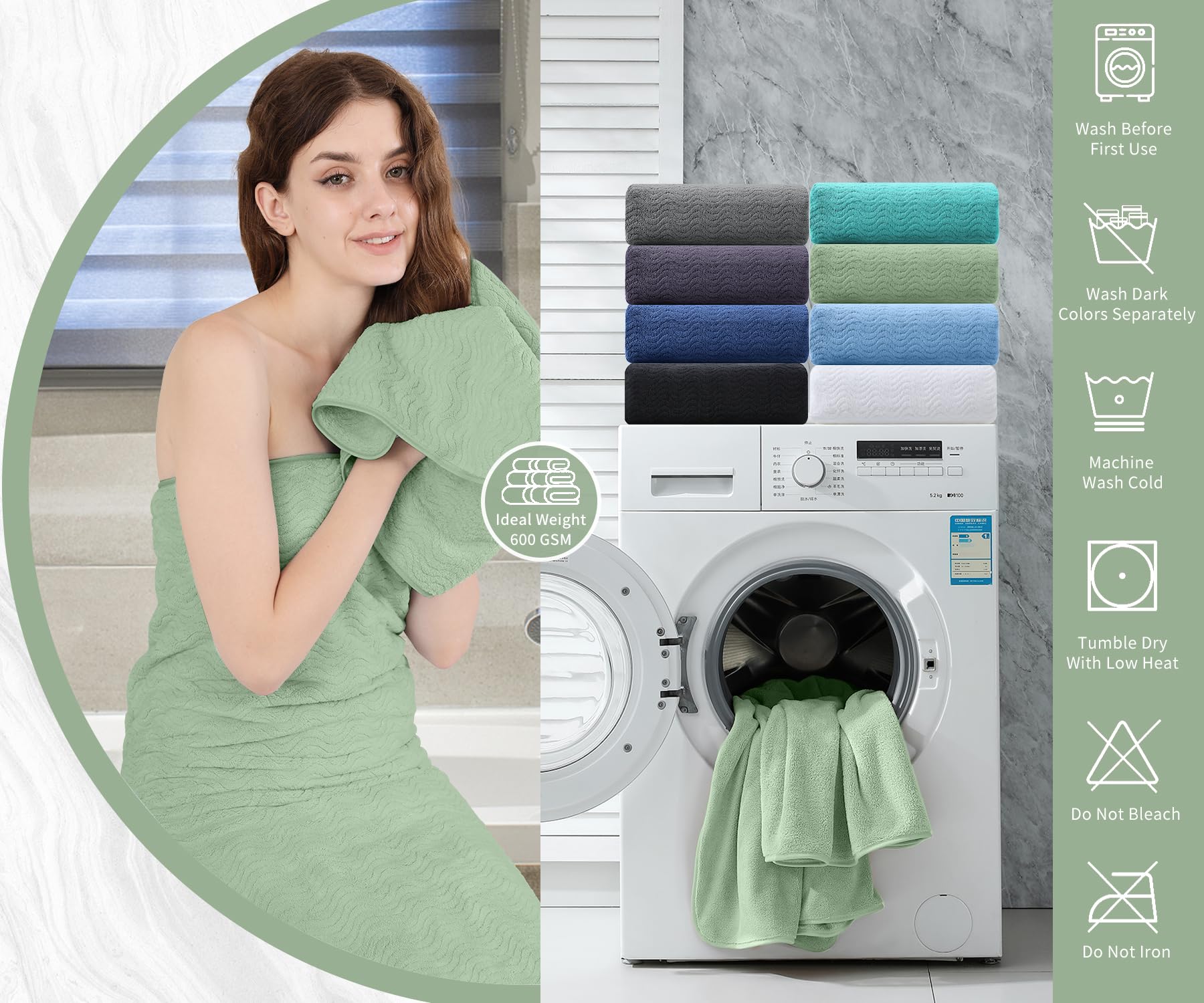Jessy Home 8 Piece Bath Towel Set |2 Oversized Large Bath Sheet,2 Hand Towels,4 Washcloths| Soft Luxury Towel Set For Bathroom H