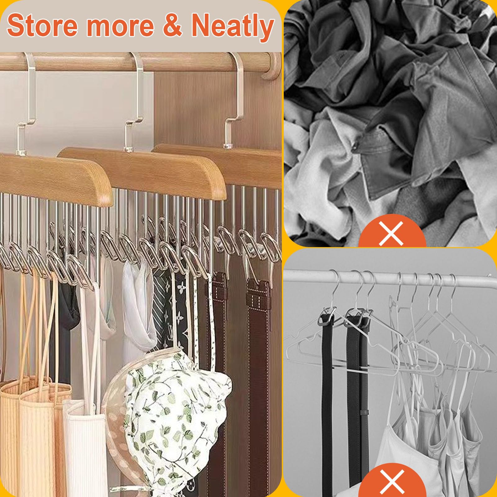 Plowatxi Belt Hanger For Closet 2 Pack Belt Hanger With 16 Hooks, Sturdy Wooden Non-Slip Belt Holder For Closet Space Saving Bel