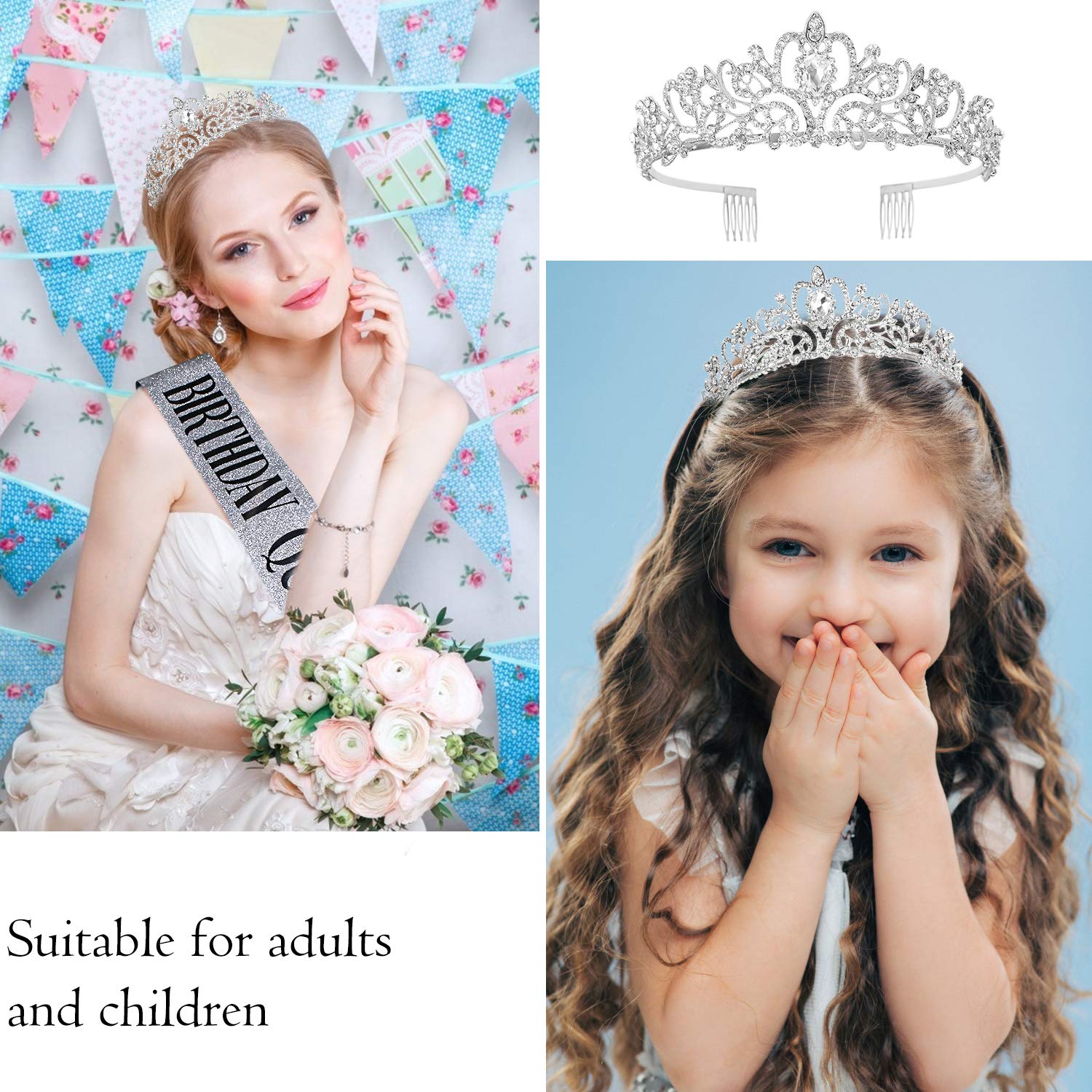 Tiara for Women Birthday  Tiara for Women Silver  Happy Birthday Queen Tiara for Women  Crown for Girls Tiaras Birthday Queen Crowns with Birthday Girl Sash  Crowns for Women with Rhinestone