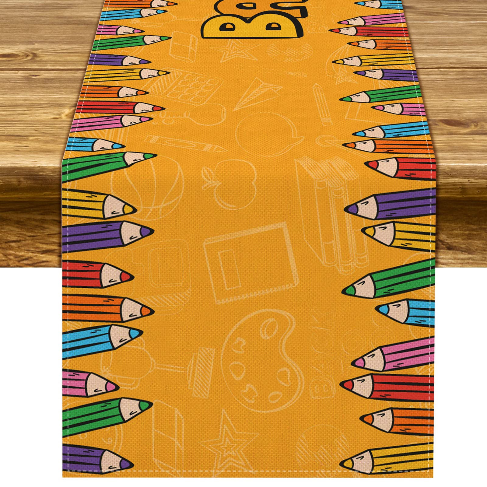 Sunwer Back To School Table Runner Kid Students First Day Of School Welcome Party Indoor Outdoor Table Cover Decoration Home Kit
