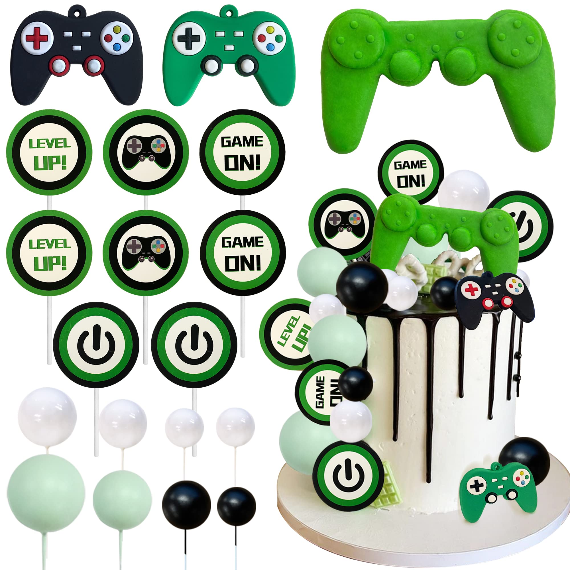 19Pcs Video Game Themes Cake Toppers Game Controllers Cake Decorations Gaming Party Decoration For Man Or Gaming Party Cake Deco