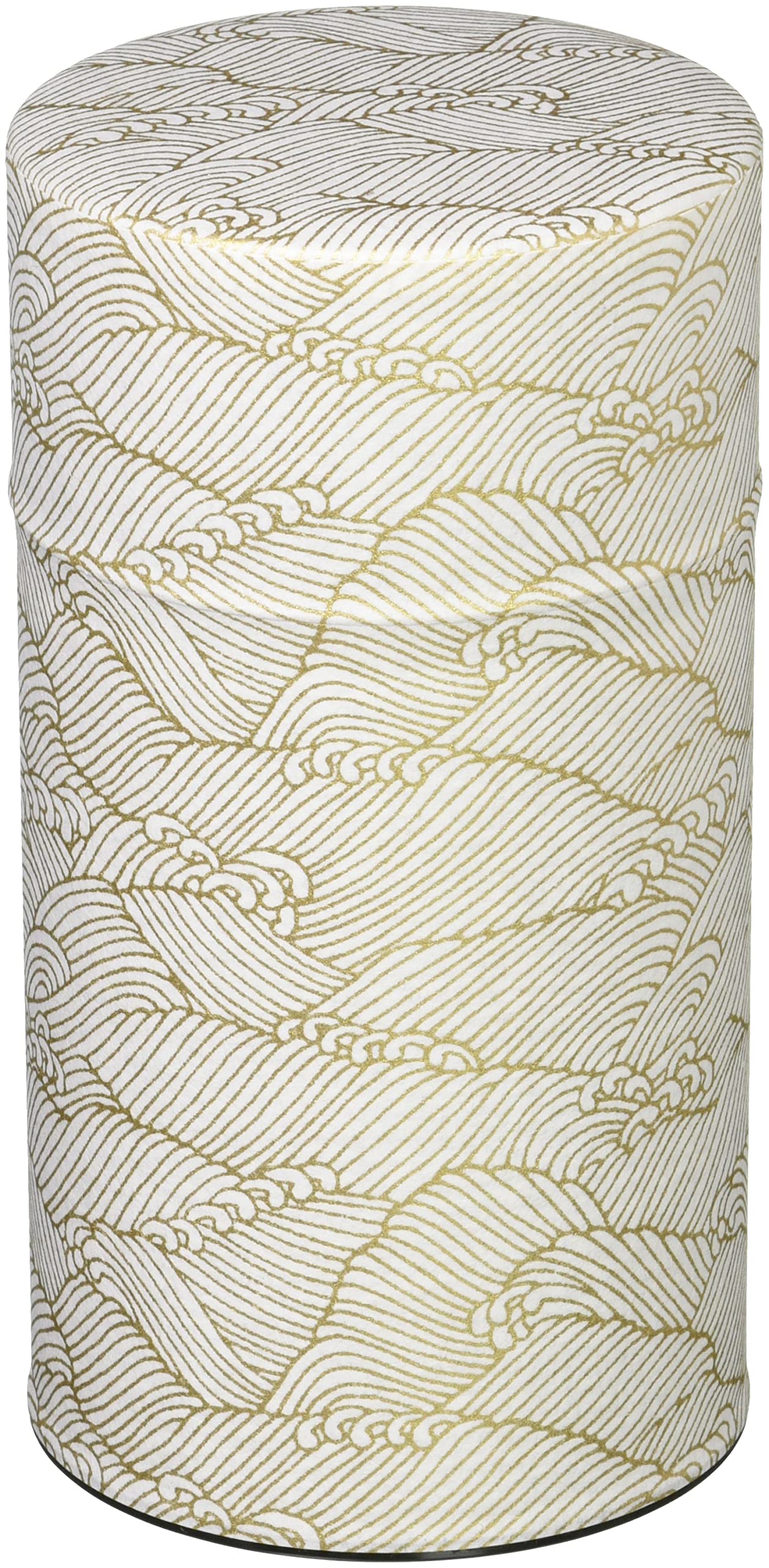 Yamako Pokkan a Japanese Tea Tin Canister, Air Tight, Double Lid, 200g Tea Capacity (Wave - Japanese Traditional Wave Pattern, L