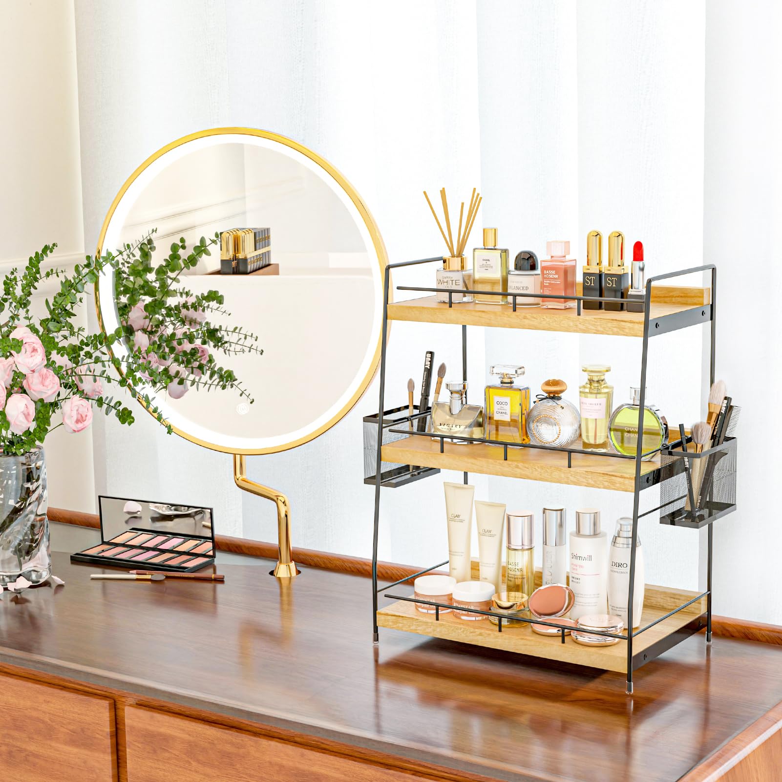 Bathroom Organizer Countertop, 3 Tier Bathroom Counter Organizer With Basket For Skin Care Organizer, Bathroom,Kitchen, Vanity O