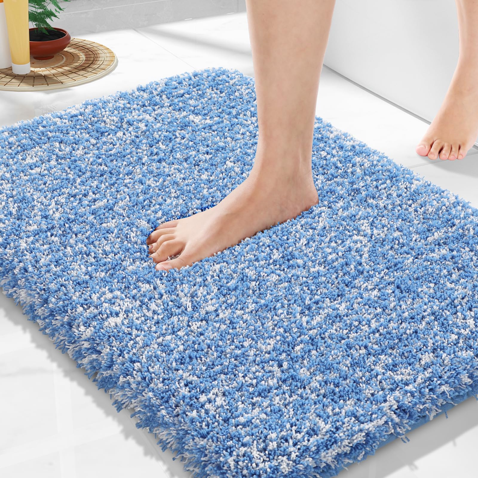 Yimobra Luxury Bathroom Rugs, Fluffy Bath Mats, Non Slip, Water Absorbent Microfiber, Machine Washable, Shaggy Soft Shower Rugs,