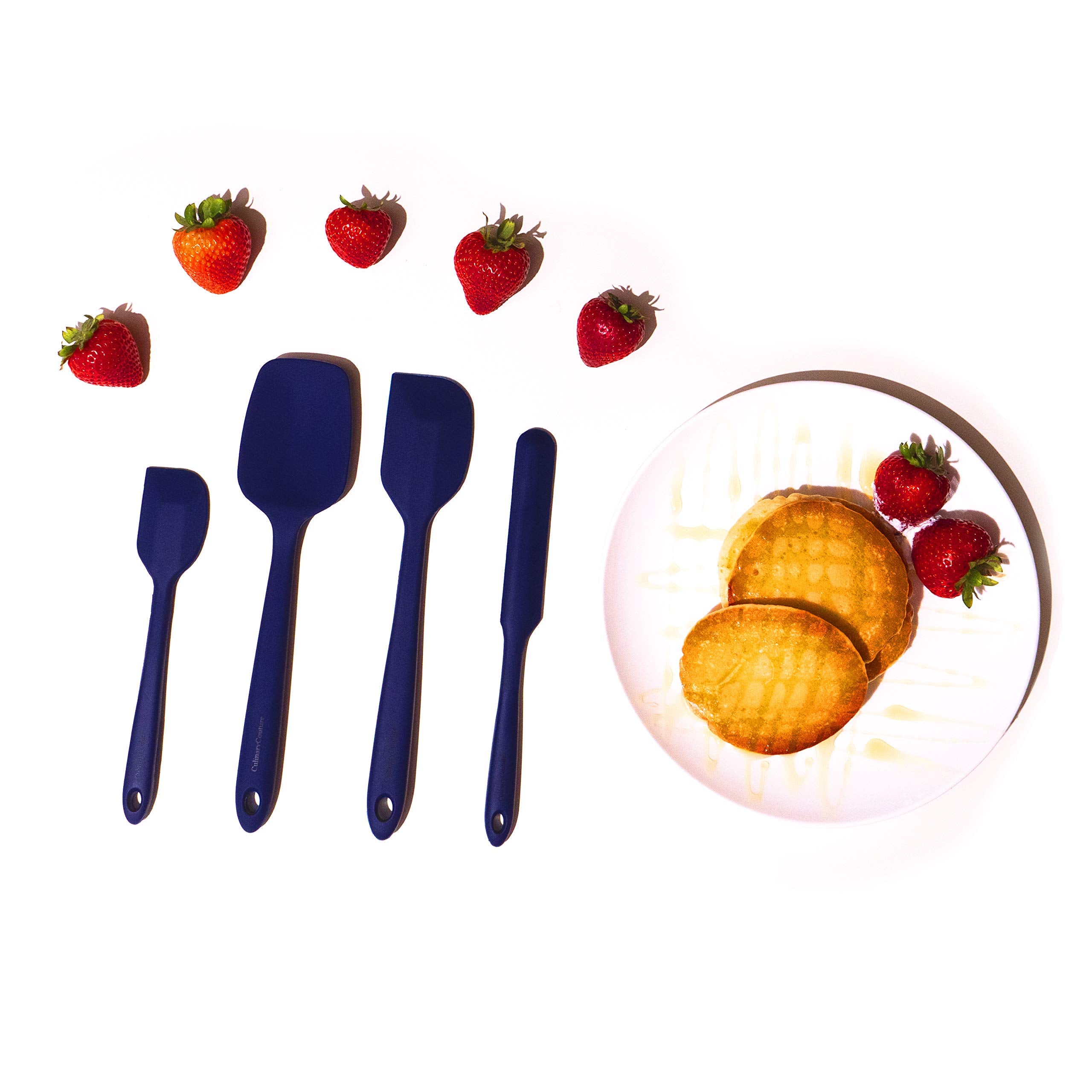 Culinary Couture 4-Piece Blue Silicone Baking Spatula Set - Rubber Spatulas Silicone Heat Resistant Up To 608F, Bpa-Free - Silic