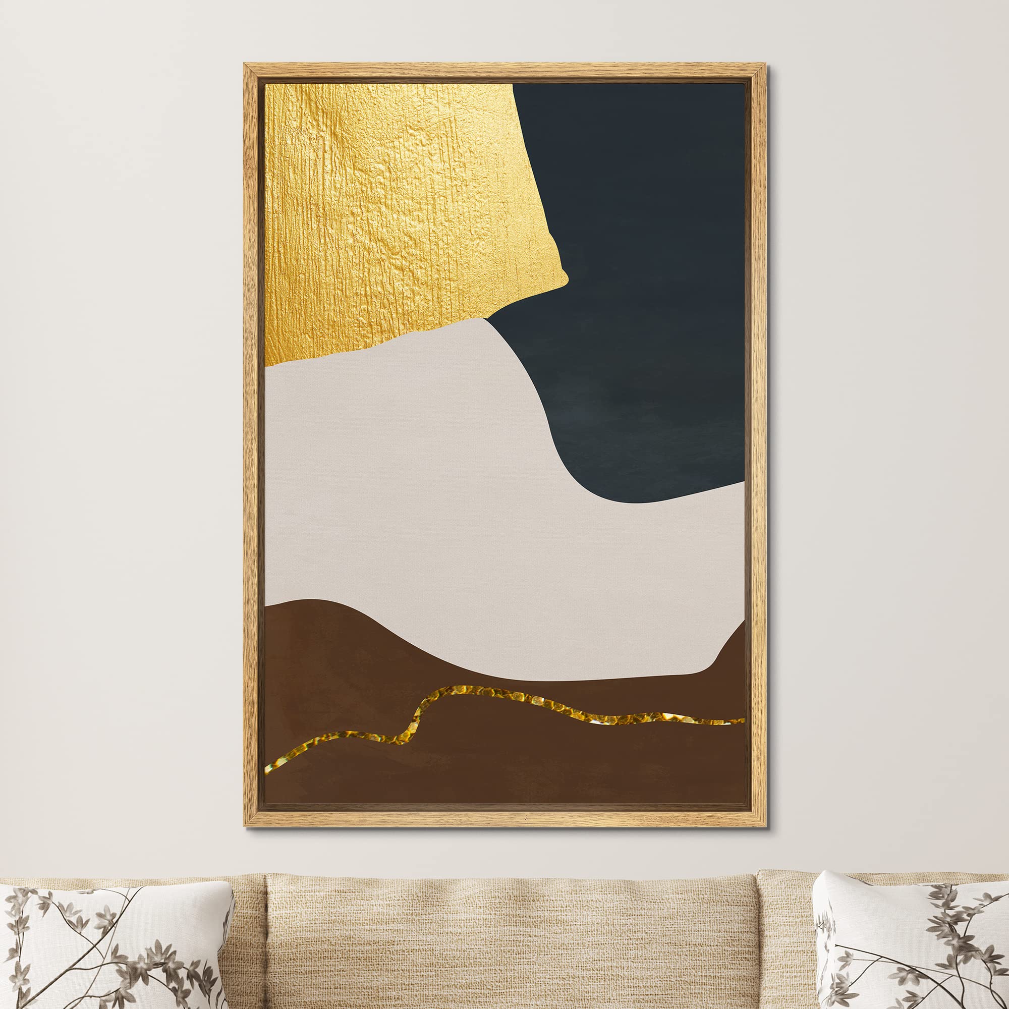 Signford Framed Canvas Print Wall Art Multicolor Geometric Block Landscape Abstract Shapes Illustrations Modern Art Decorative B