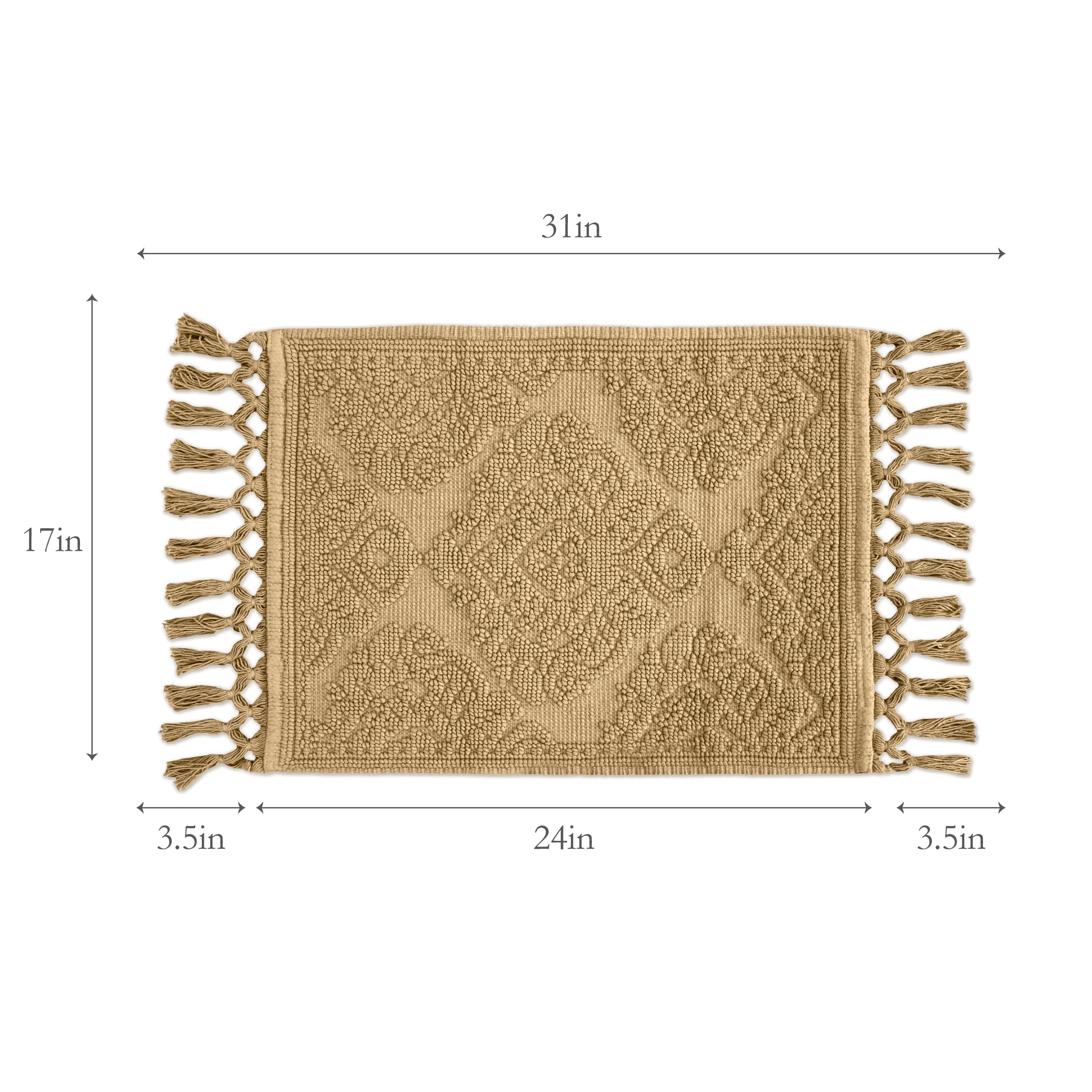 Jean Pierre - Ricardo Bath Mat, Woven Fringe Bathroom Rugs, 100% Cotton, Premium Bathroom Decor - Measures 17'' X 31'' - Linen