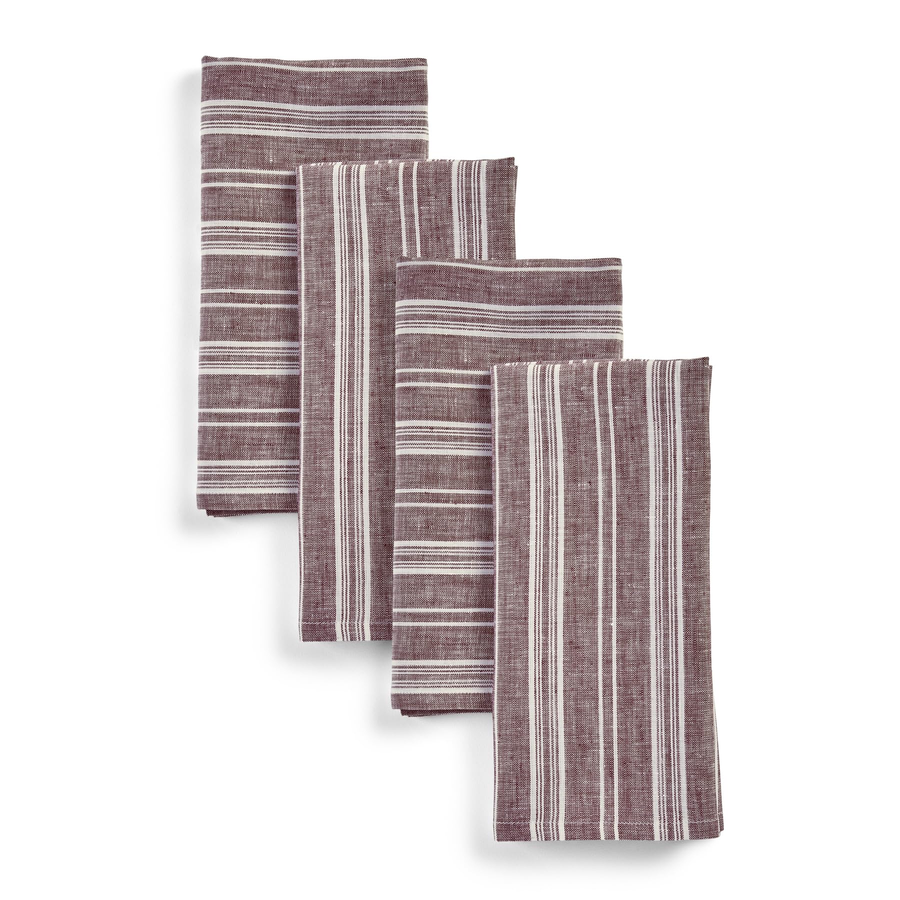 Solino Home Stripe Linen Dinner Napkins 20 X 20 Inch - 100% Pure Linen Burgundy And White Cloth Napkins Set Of 4 - Chelsea Strip