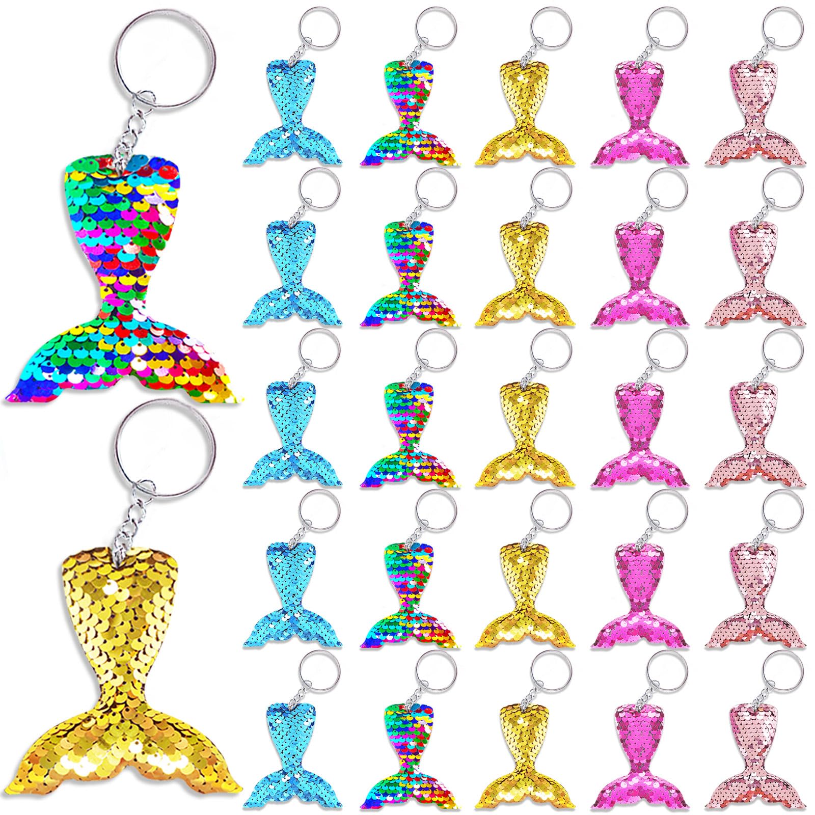 CiciBear 25 Pack Mermaid Tail Sequin Keychains for Ocean Themed Party Favors, Kids and Adults Birthday Gift, Baby Shower,Mermaid