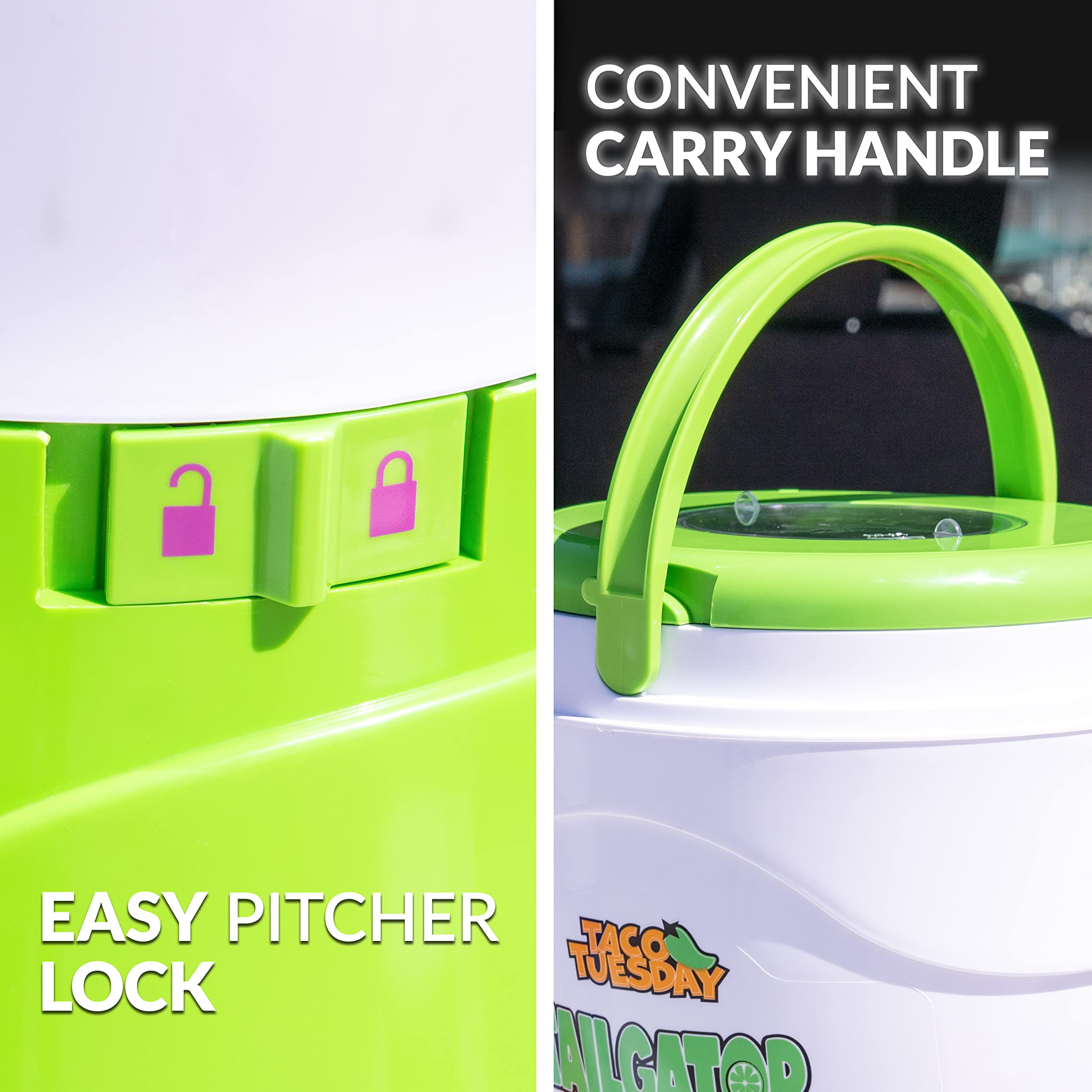 Nostalgia Taco Tuesday Tailgator Margarita Machine - Blender For Smoothies, Margaritas, Daiquiris, And Slushies - White/Lime Gre