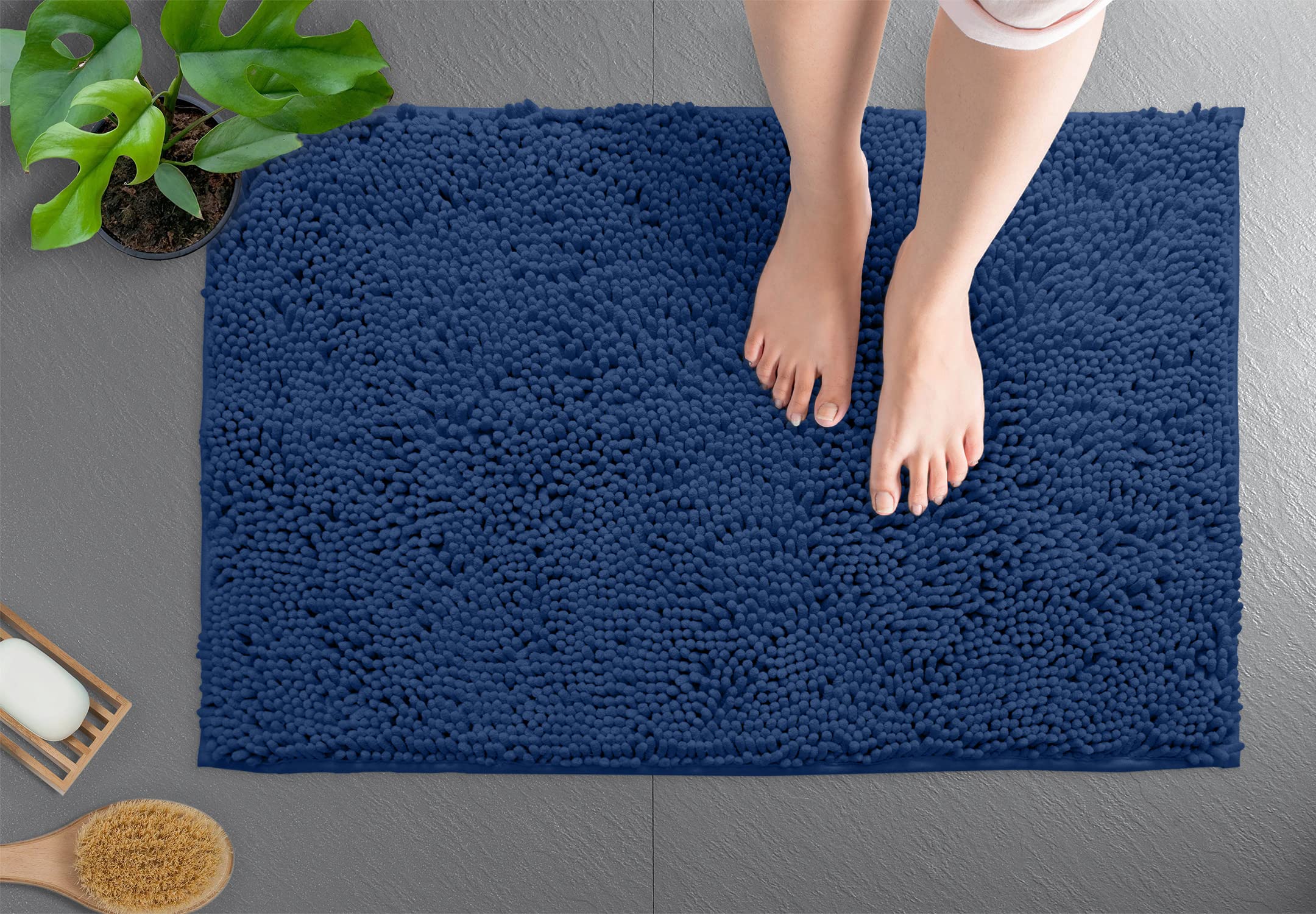 LuxUrux Blue Bathroom Rugs -Extra-Soft Plush Bath Mat Shower Bathroom Rug 1 ' ' Chenille Microfiber Material  Super Absorbent Shaggy Bath Rug. Machine Wash & Dry (20 x 30  Blue)