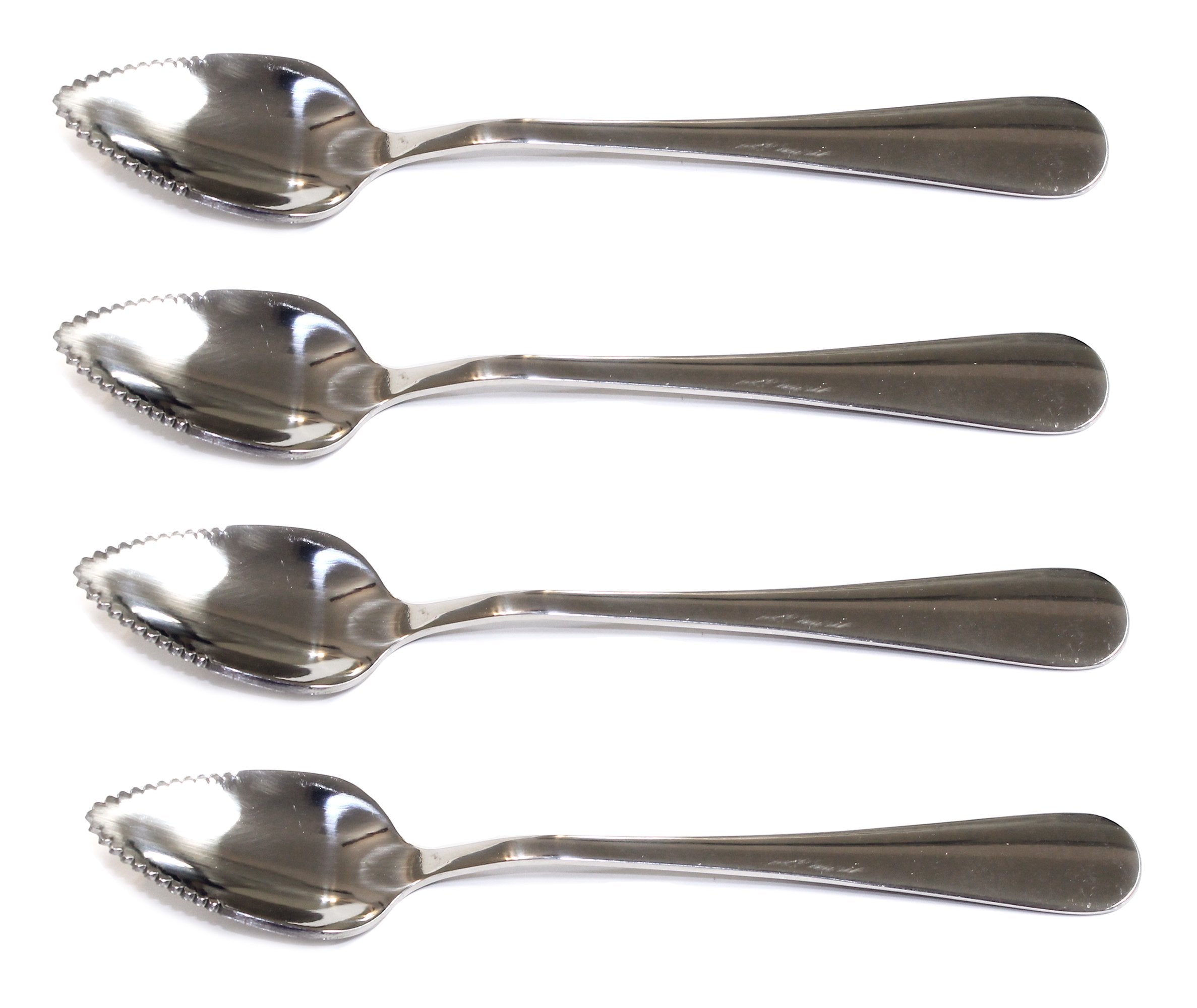Chef Craft Set of 4 Stainless Steel Grapefruit Spoons, Serrated Edges, Silver