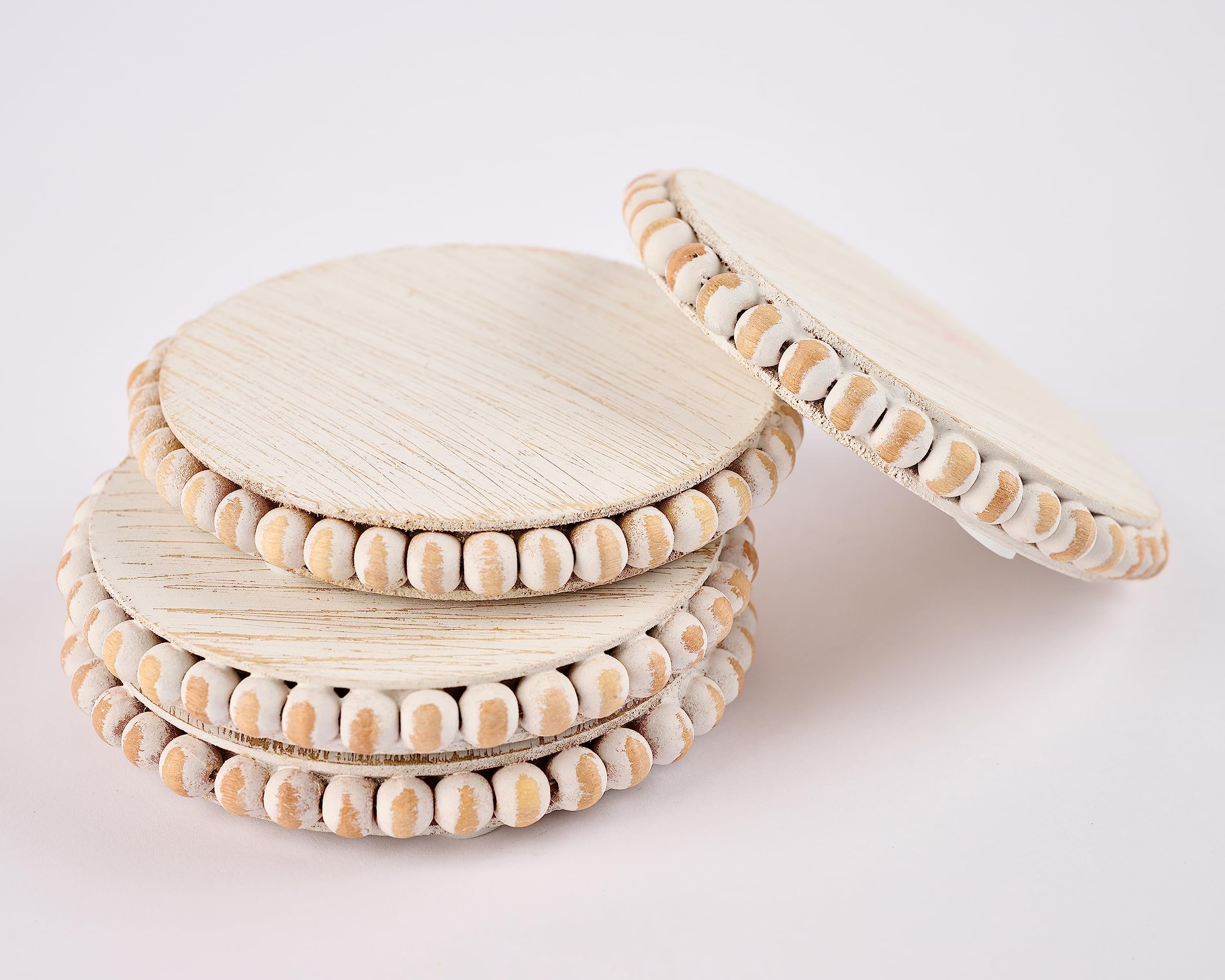 Mud Pie White Beaded Coaster Sets, 4 3/4'''' Dia (42500044W)