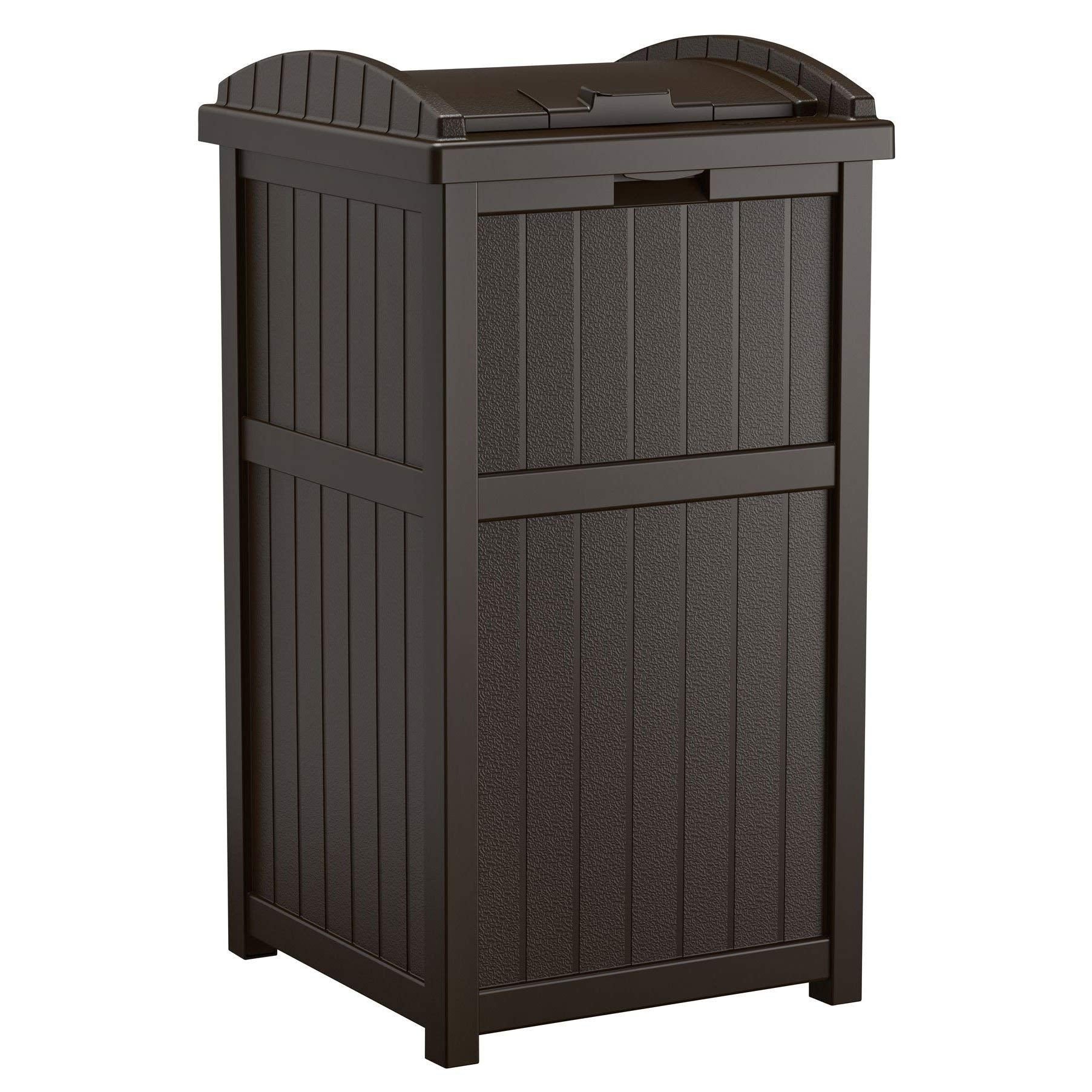 Suncast Trash Hideaway Outdoor Patio 33 Gallon Trash Can Bin, 1 Java And 1 Taupe