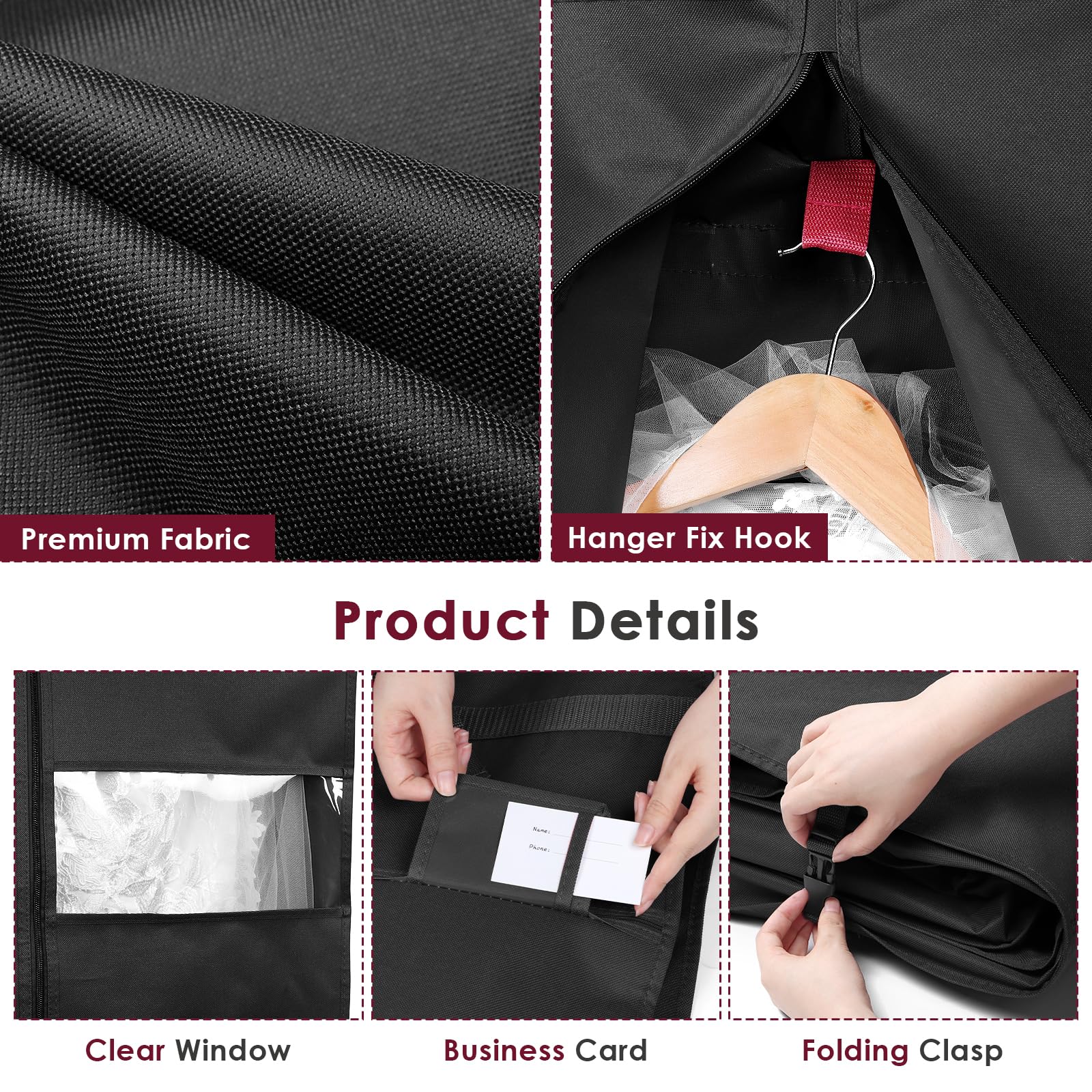Kntiwiwo Wedding Dress Garment Bag 72'' Dress Bags for Gowns Long with Accessories Pockets Bridal Garment Cover with Adjustable Handles for Wedding Dress  Prom Evening Gown