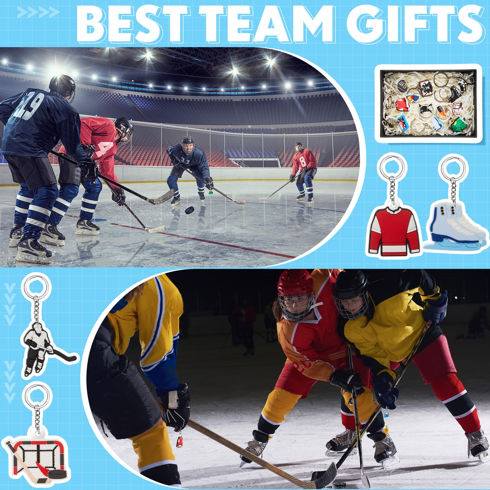 Batiyeer 36 Pack Sports Keychains Sports Ball Key Ball Keychain Bulk For Sports Birthday Party Favors (Hockey)