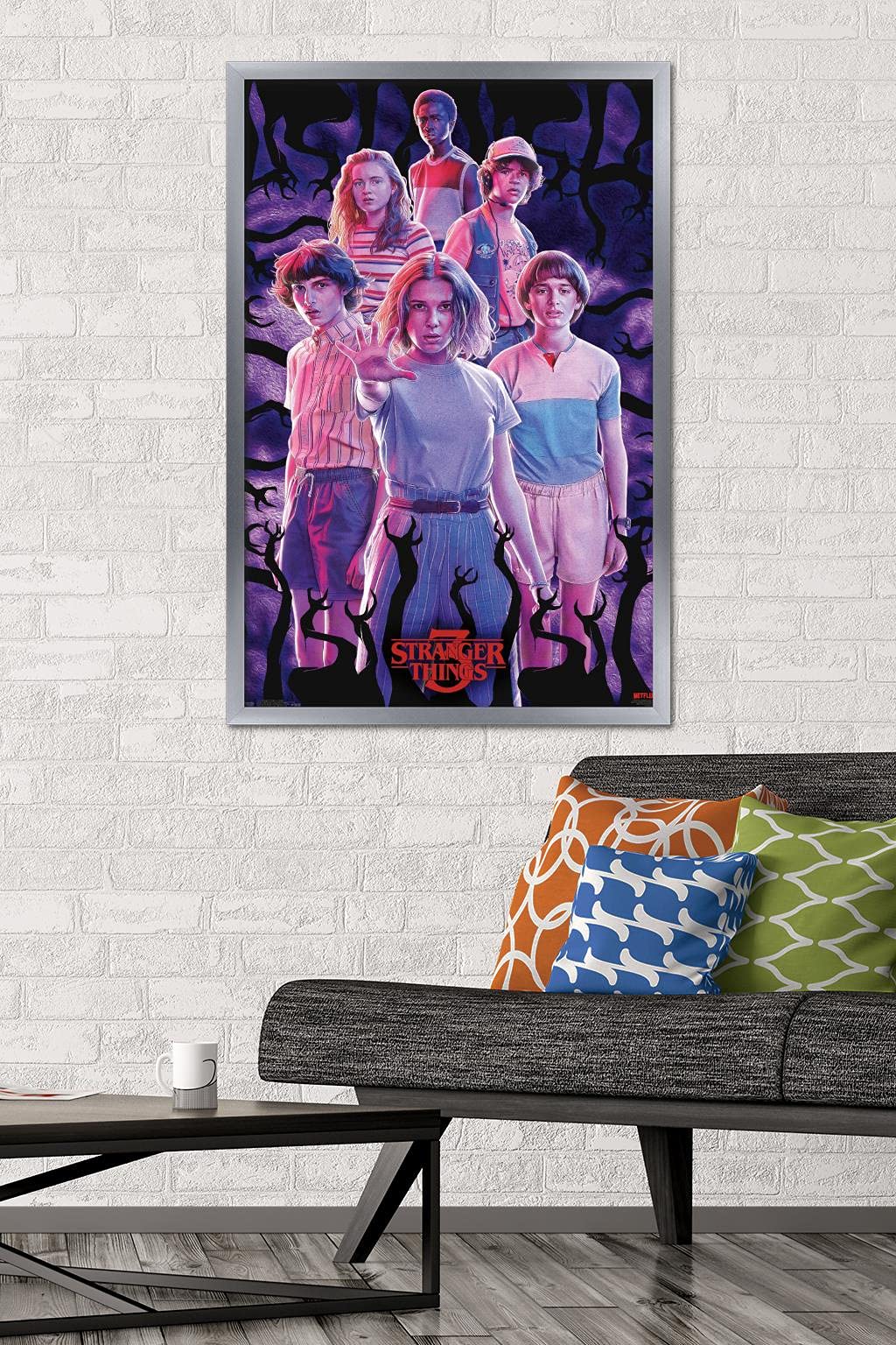 Trends International Stranger Things Season 3 Wall Poster, 22.375" x 34", Silver Framed Version, Model FR17293SIL22X34
