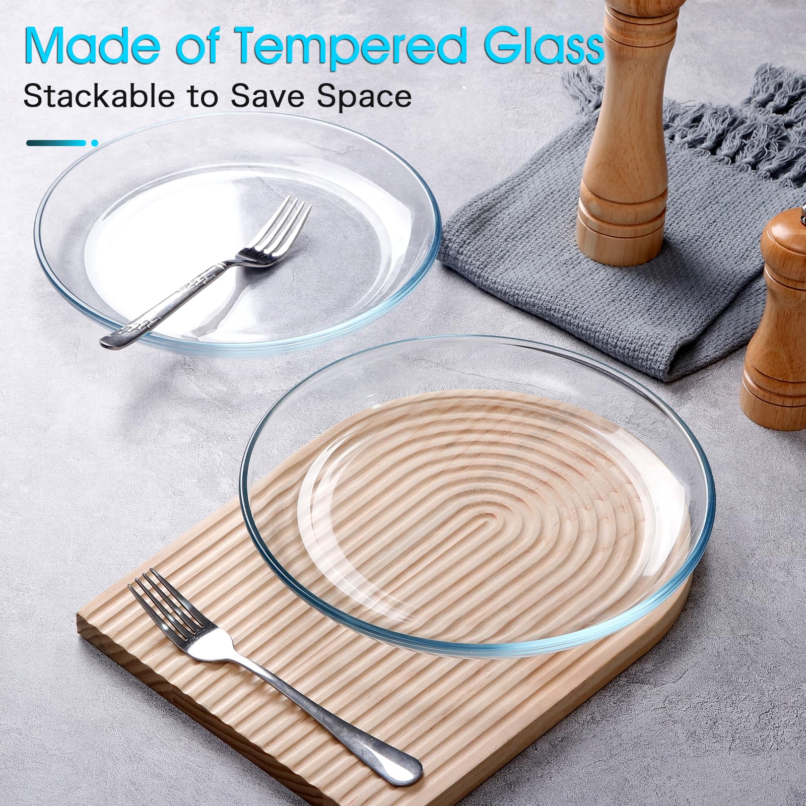 Nutriups 2 Pack 10 Inch Glass Plates, Clear Tempered Glass Dinner Plates, Glass Serving Dinnerware For Pasta, Salad, Dishwasher