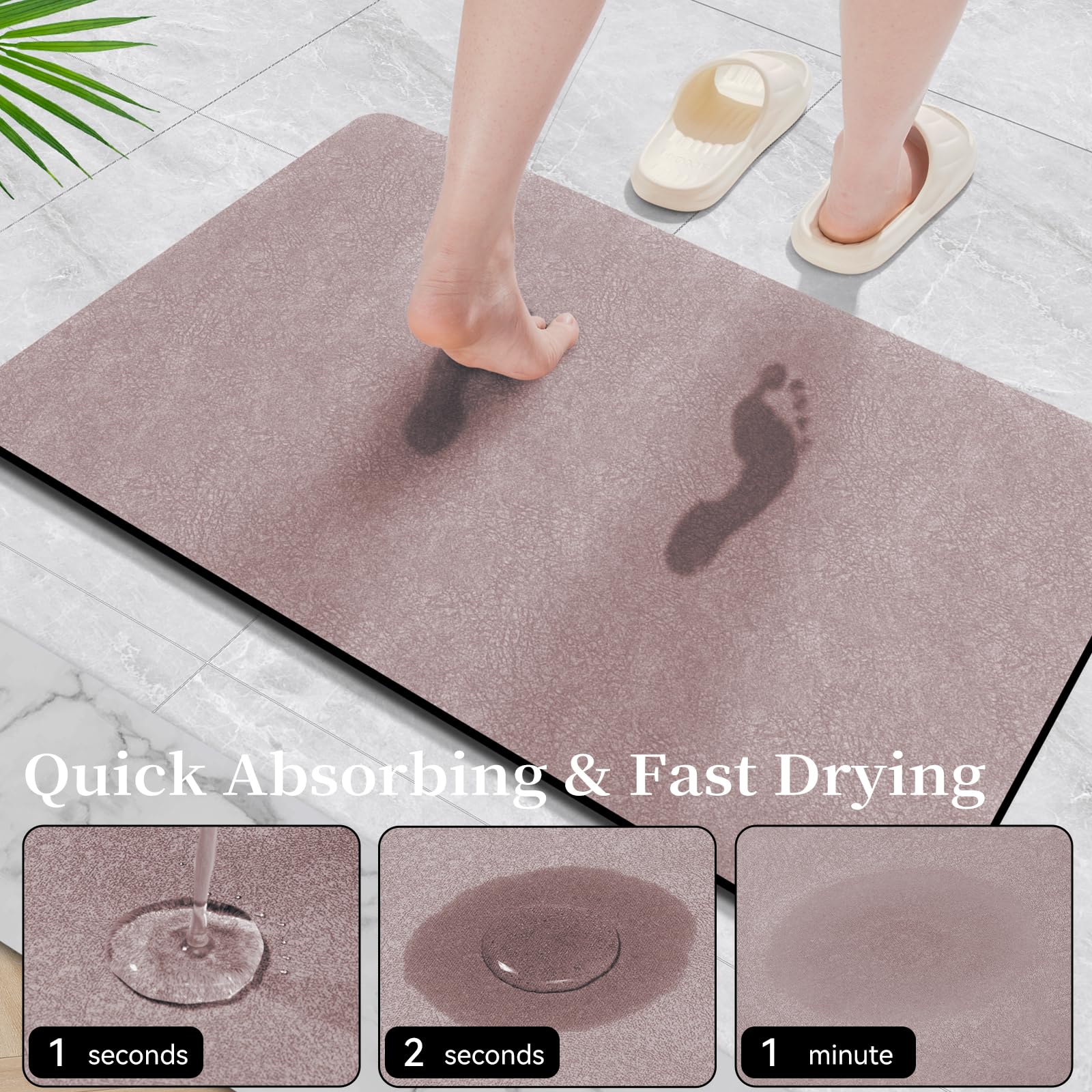 Blush Pink Bathroom Mat Rugs Sets 2 Piece - Quick Dry Super Absorbent Bath Mat For Bathroom Diatomaceous Earth Bathroom Rugs Wit