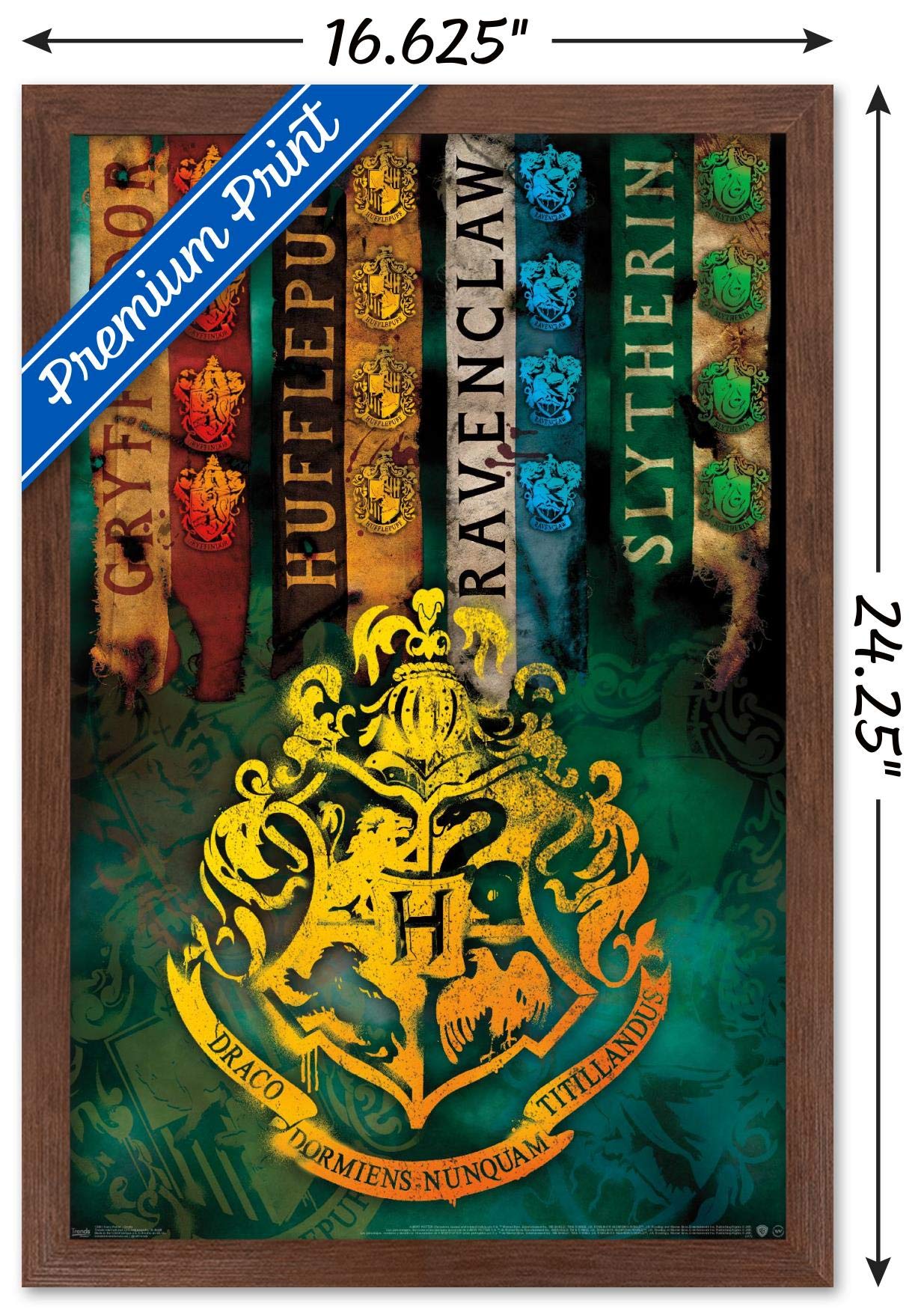 Trends International The Wizarding World: Harry Potter - House Crests Wall Poster, 14.725'' X 22.375'', Mahogany Framed Version
