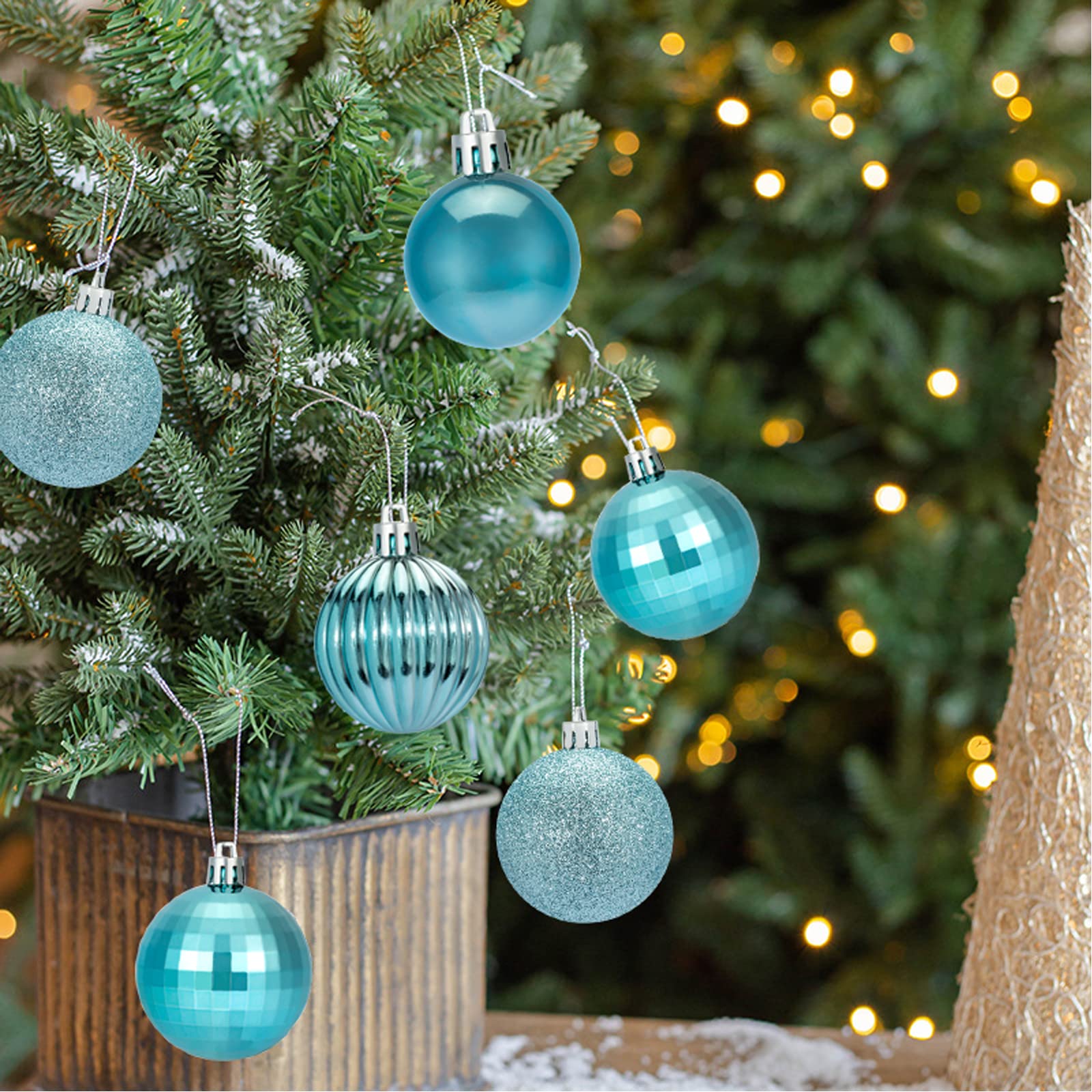 AUXO-FUN Small Size 28ct shatterproof Christmas Ball Ornaments in 4 Classic finishes for Christmas Tree Decoration (Light Blue,