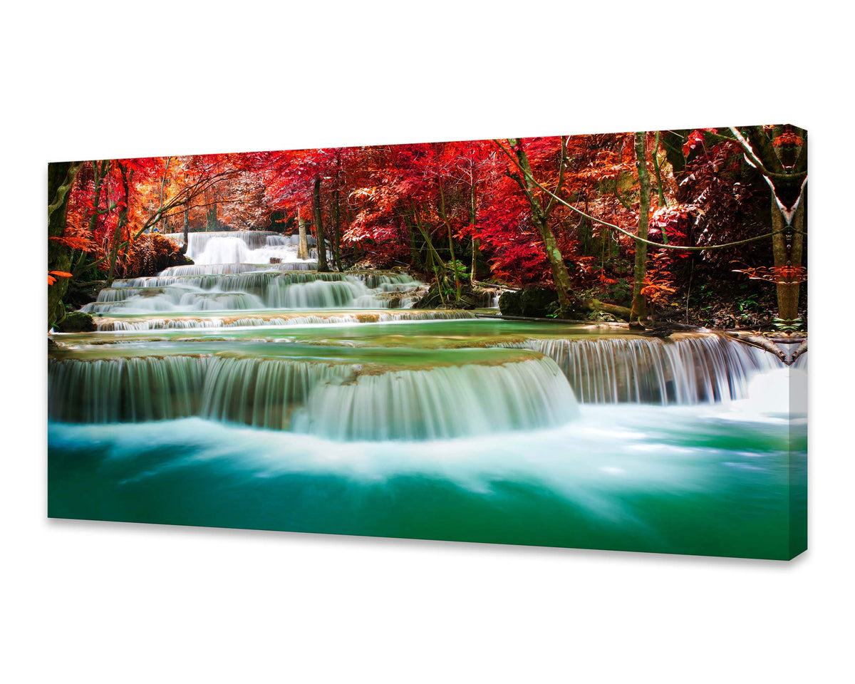 Cao Gen Decor Art-S05150 Wall Art 1 Pieces Waterfall Canvas Print Landscape Paintings Framed Red Trees Forest Canvas Falls Pictu
