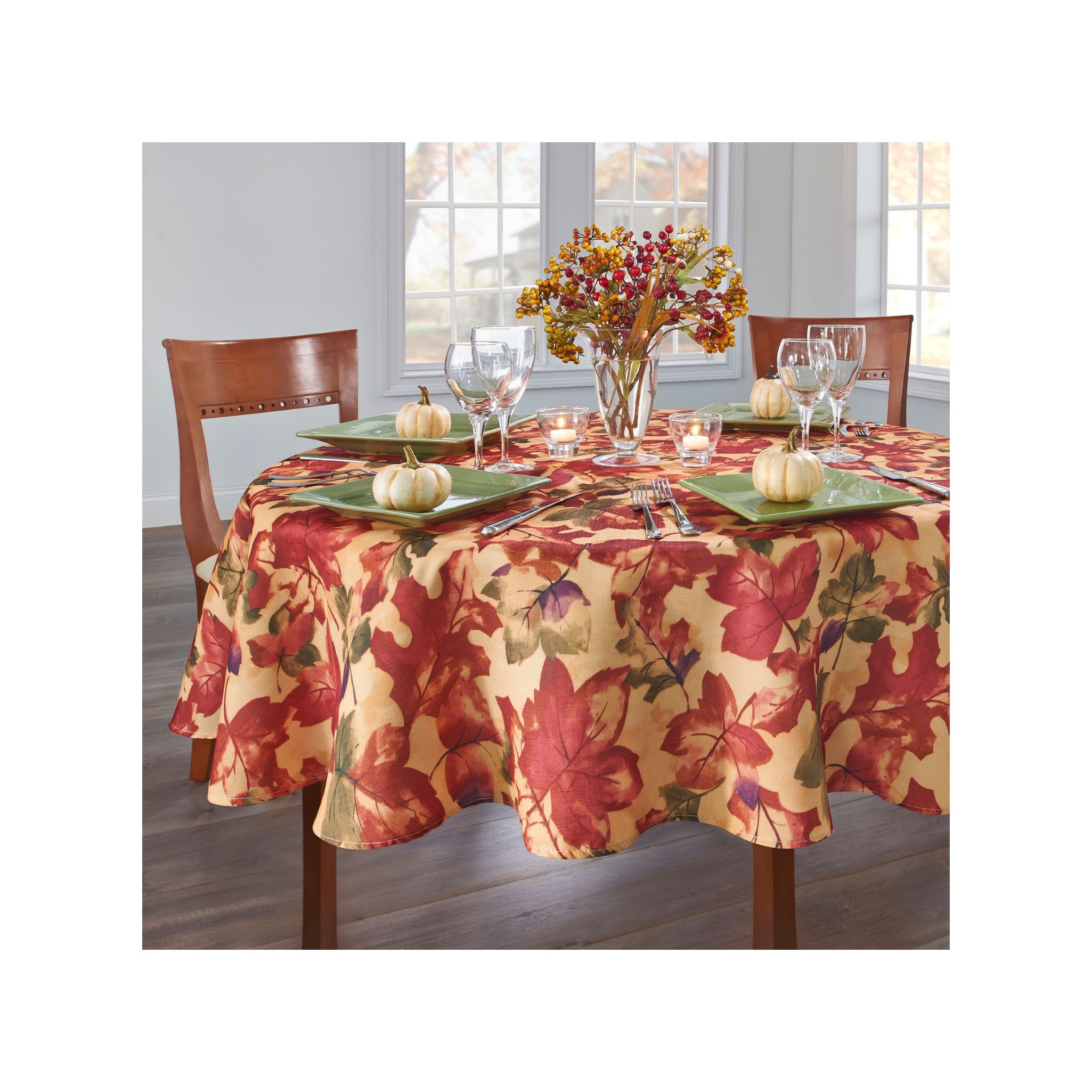 Elrene Home Fashions Harvest-Festival Fall Printed Tablecloth, 70'' X 70'', Round