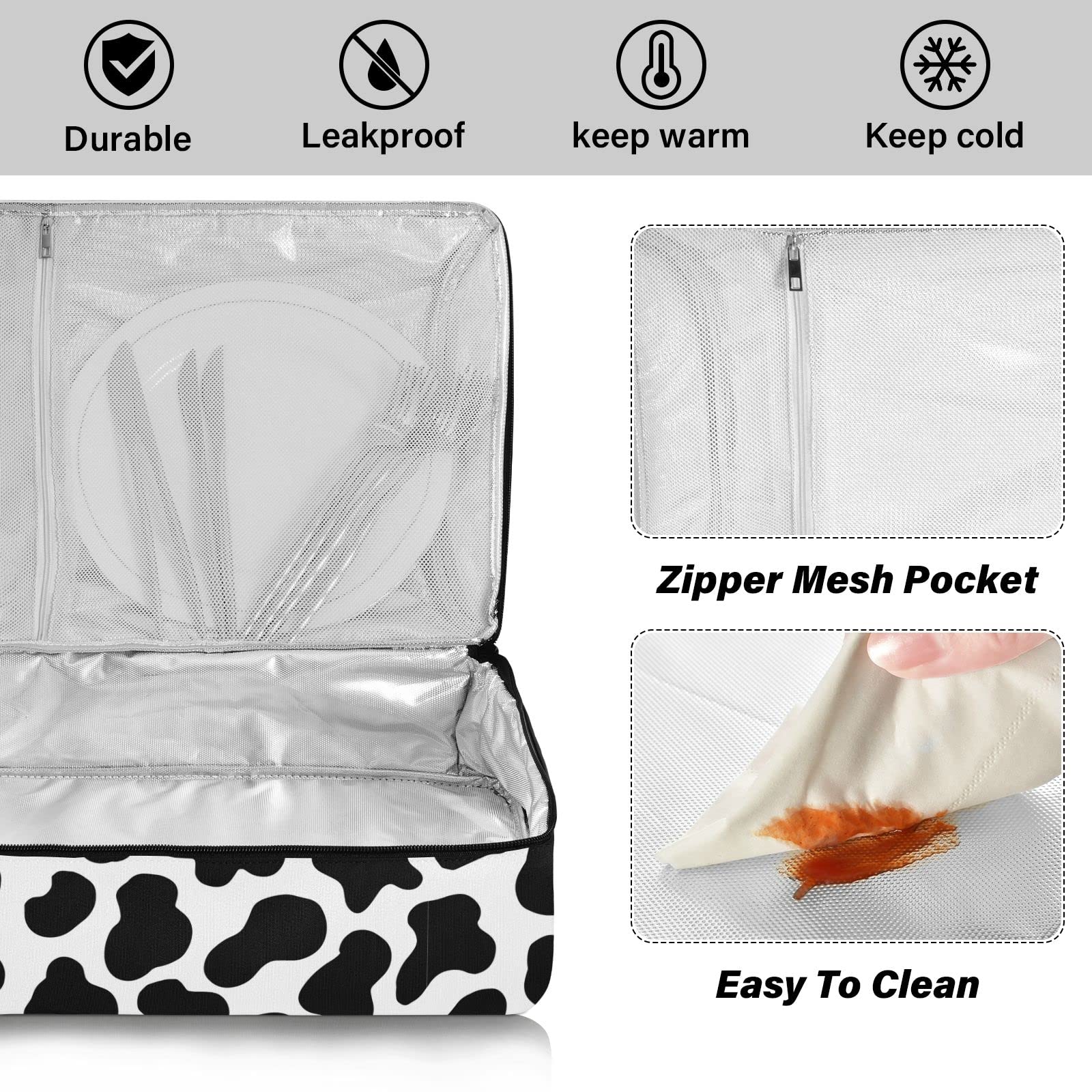 Zoeo Casserole Carrier Insulated Cow Stria Dish 9X13 With Lid Party Travel Warmer Bag For Hot Or Cold Food Lasagna Pizza Holder